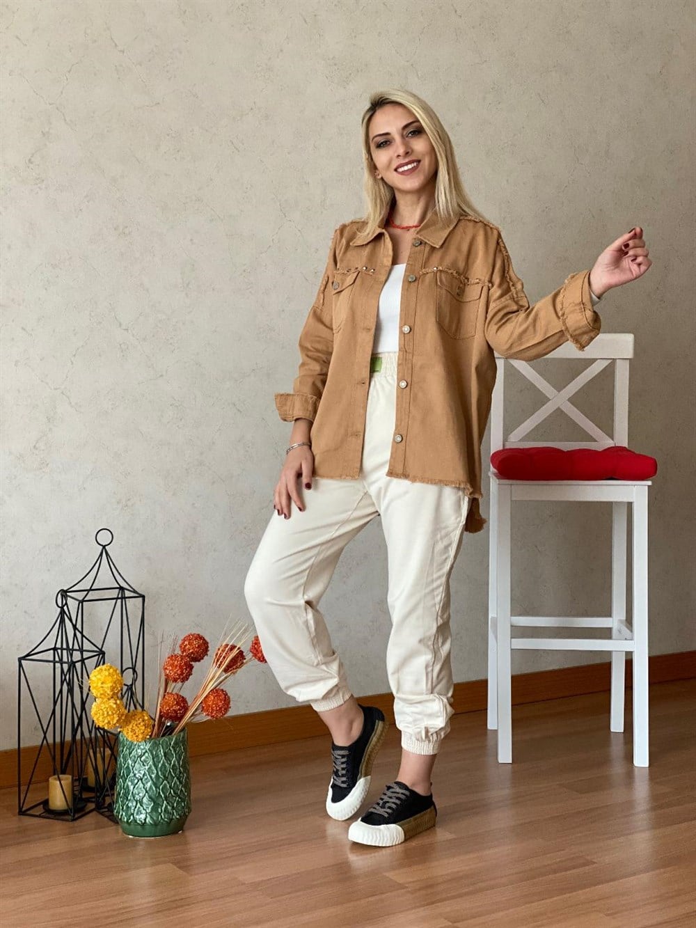 Rivetli Kot Ceket Camel