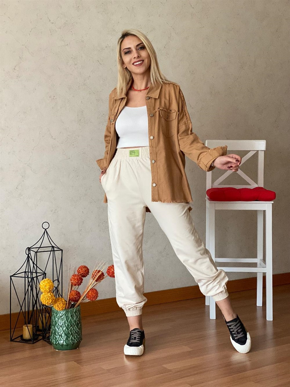 Rivetli Kot Ceket Camel
