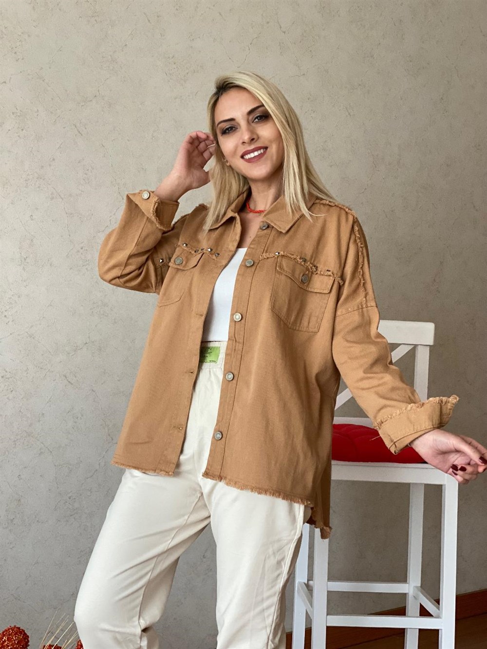 Rivetli Kot Ceket Camel