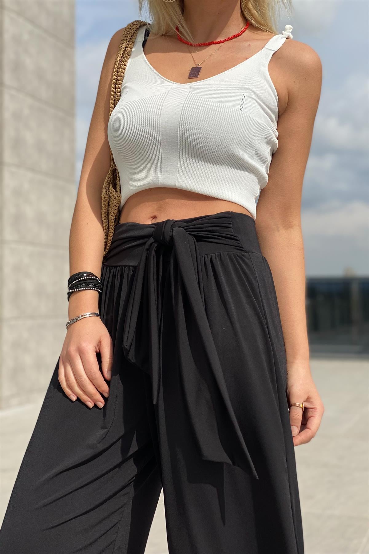 Sandy Kuşaklı Pantolon Siyah