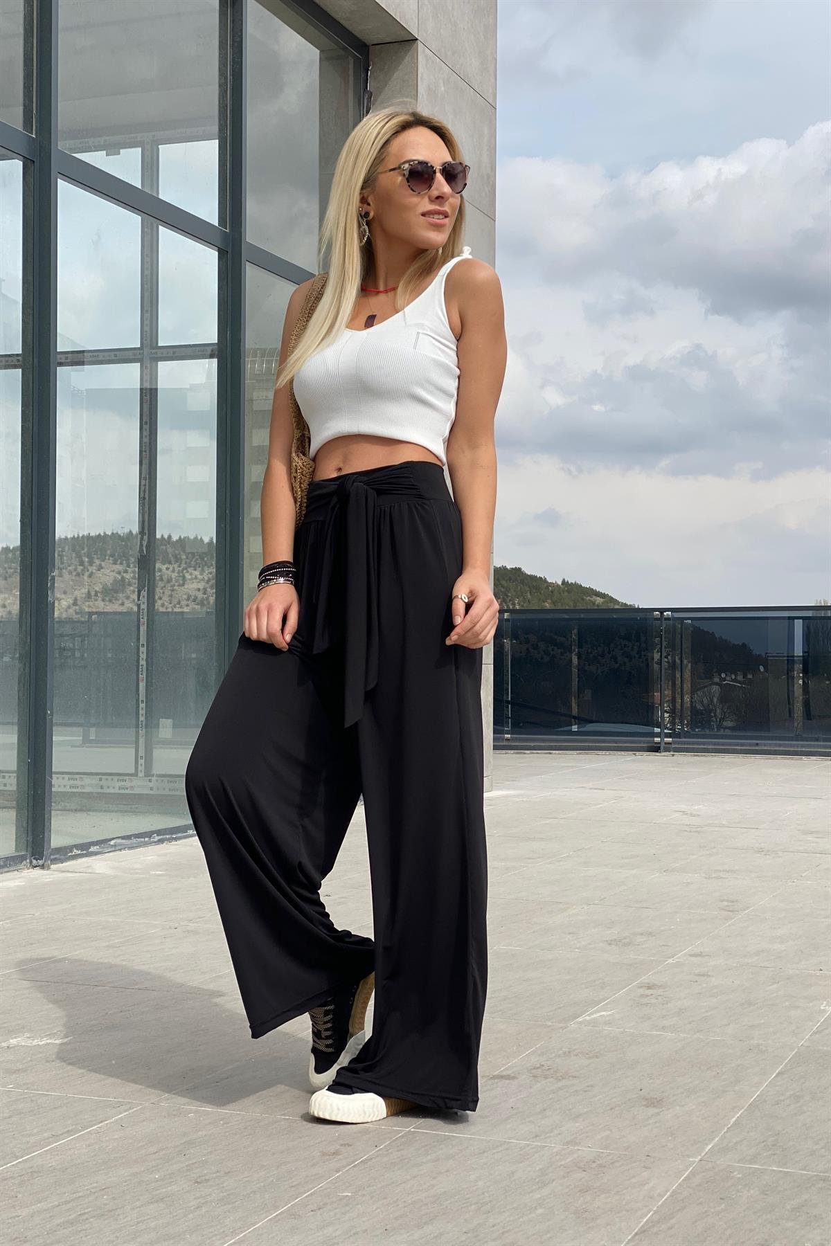 Sandy Kuşaklı Pantolon Siyah