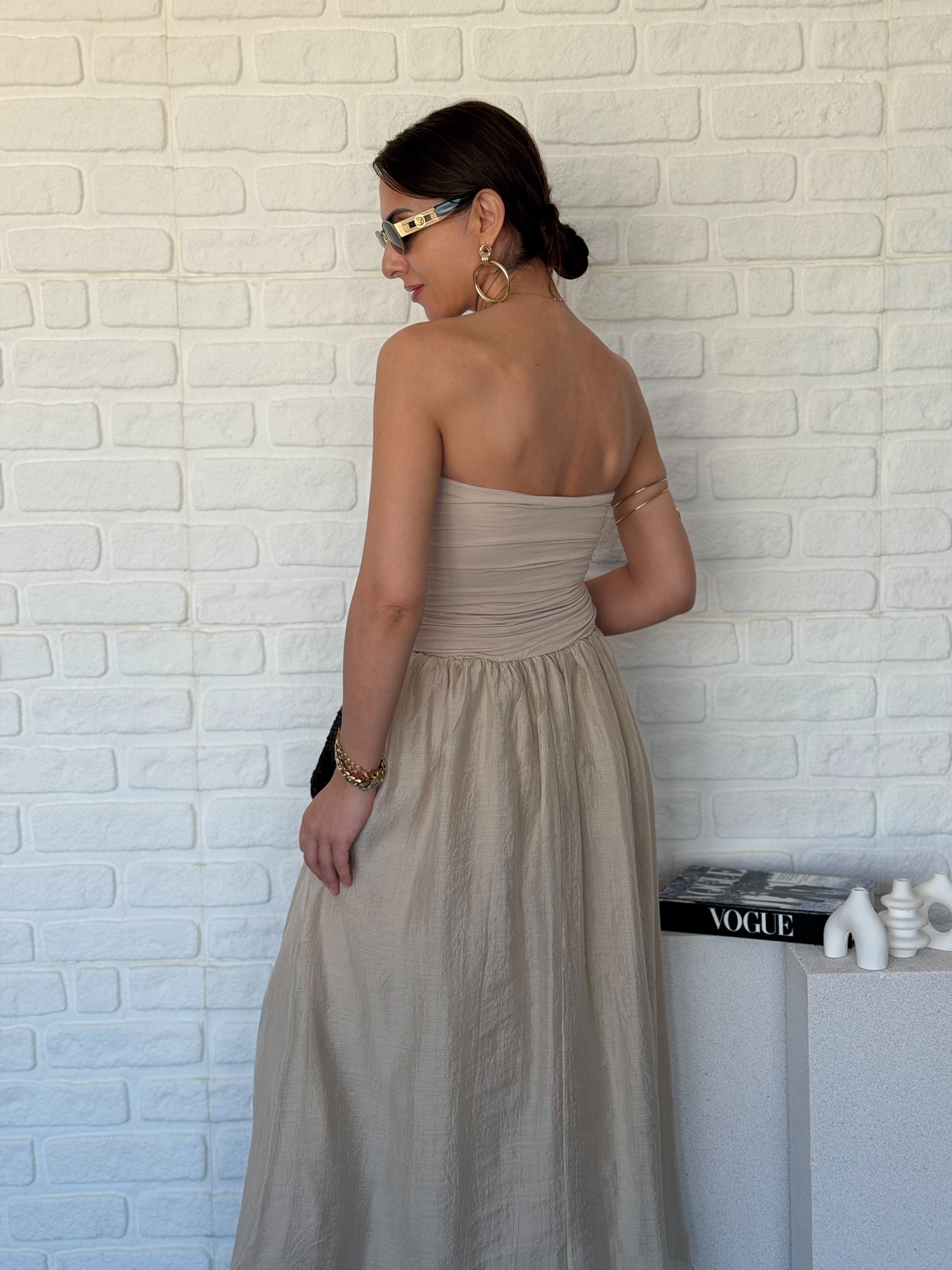 Straplez Midi Elbise
