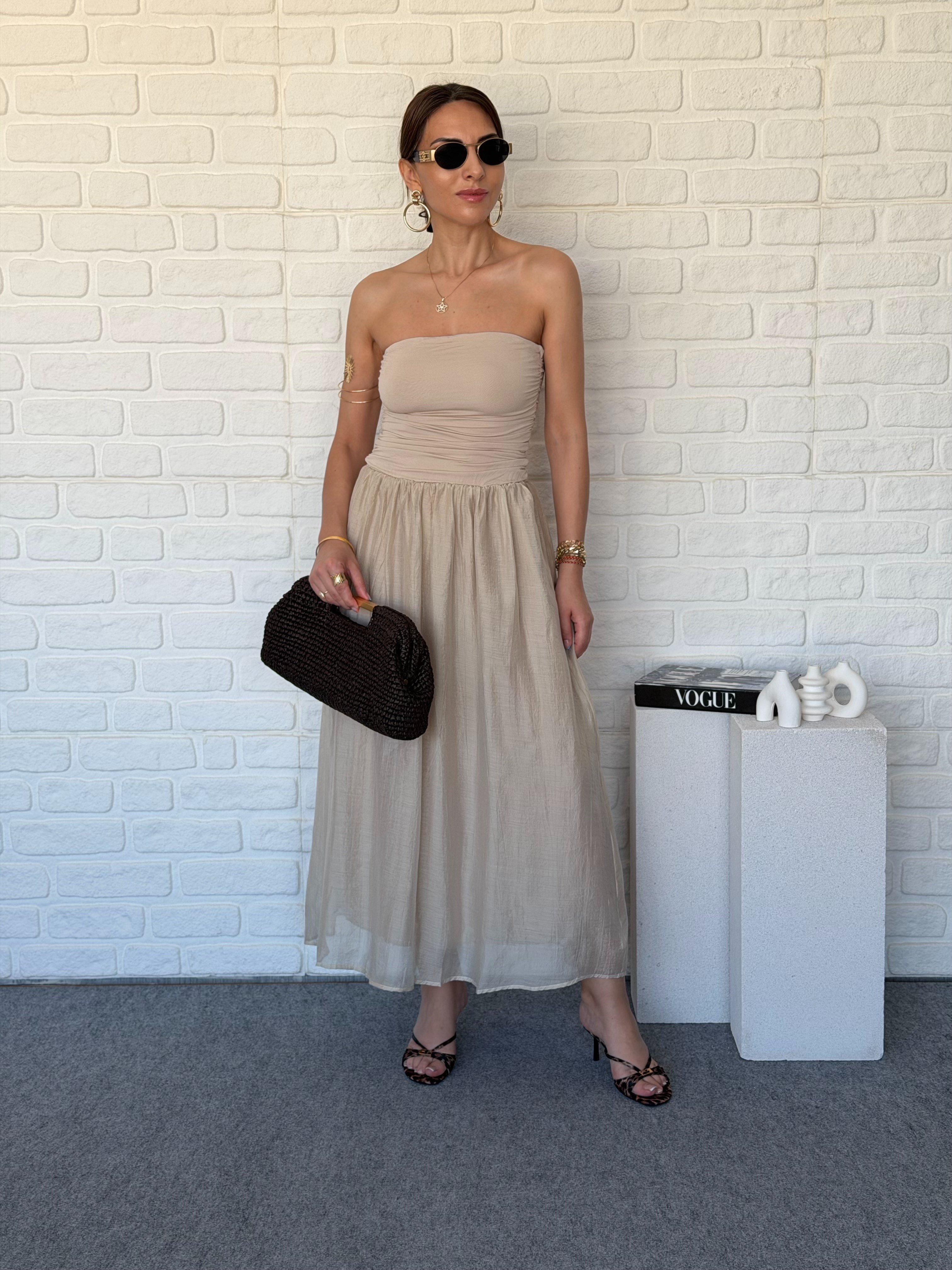 Straplez Midi Elbise