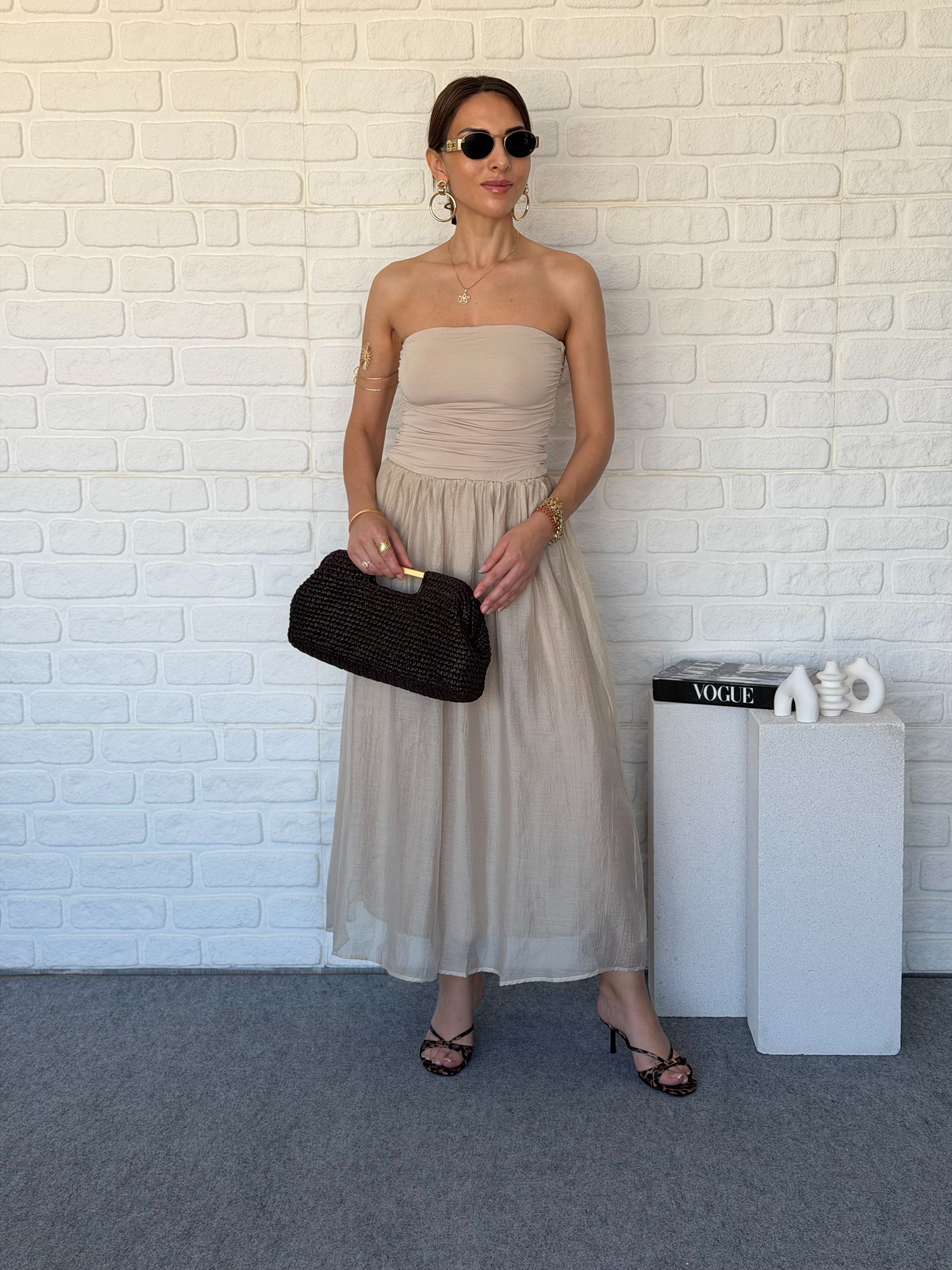Straplez Midi Elbise