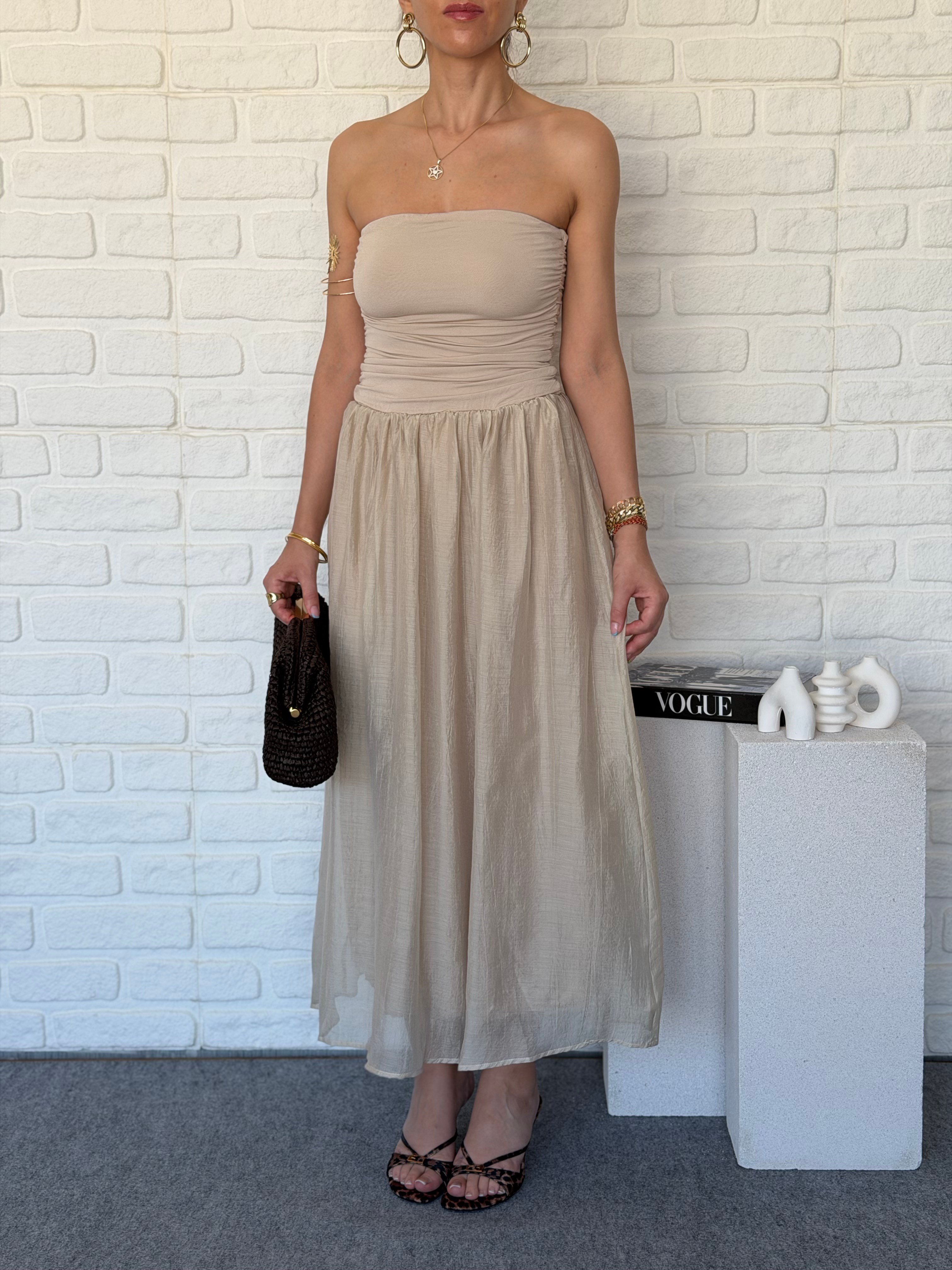 Straplez Midi Elbise