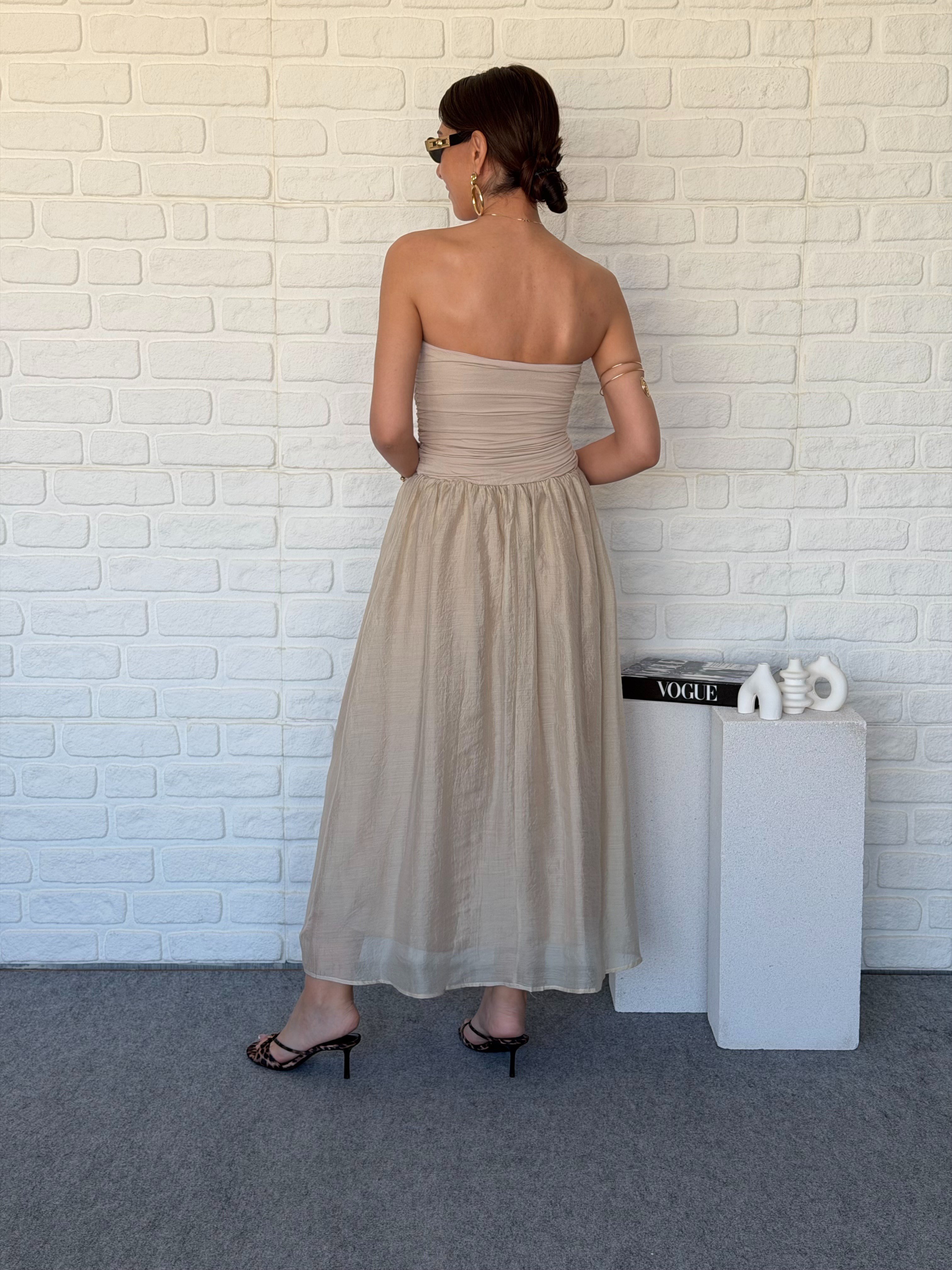 Straplez Midi Elbise