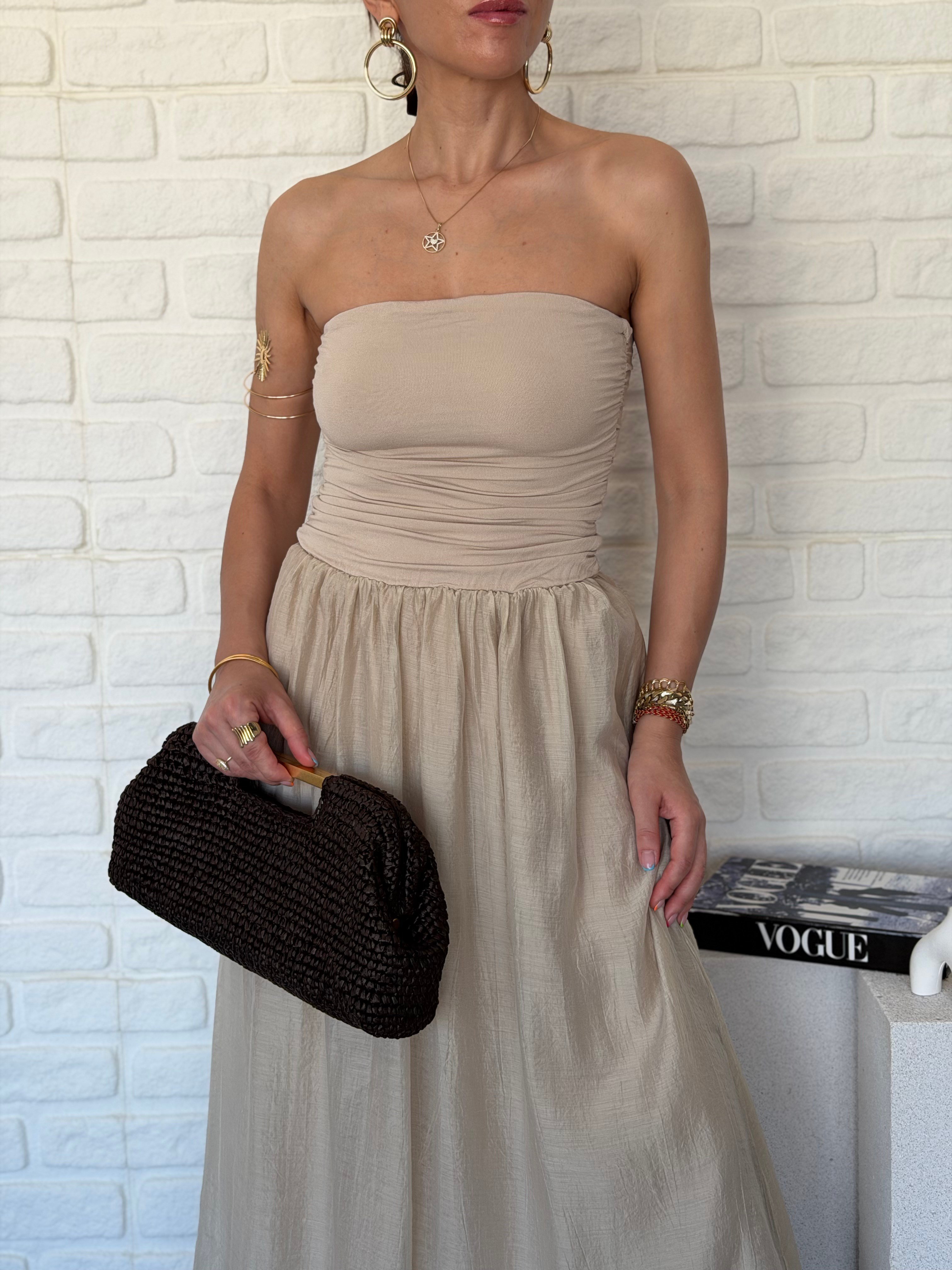 Straplez Midi Elbise
