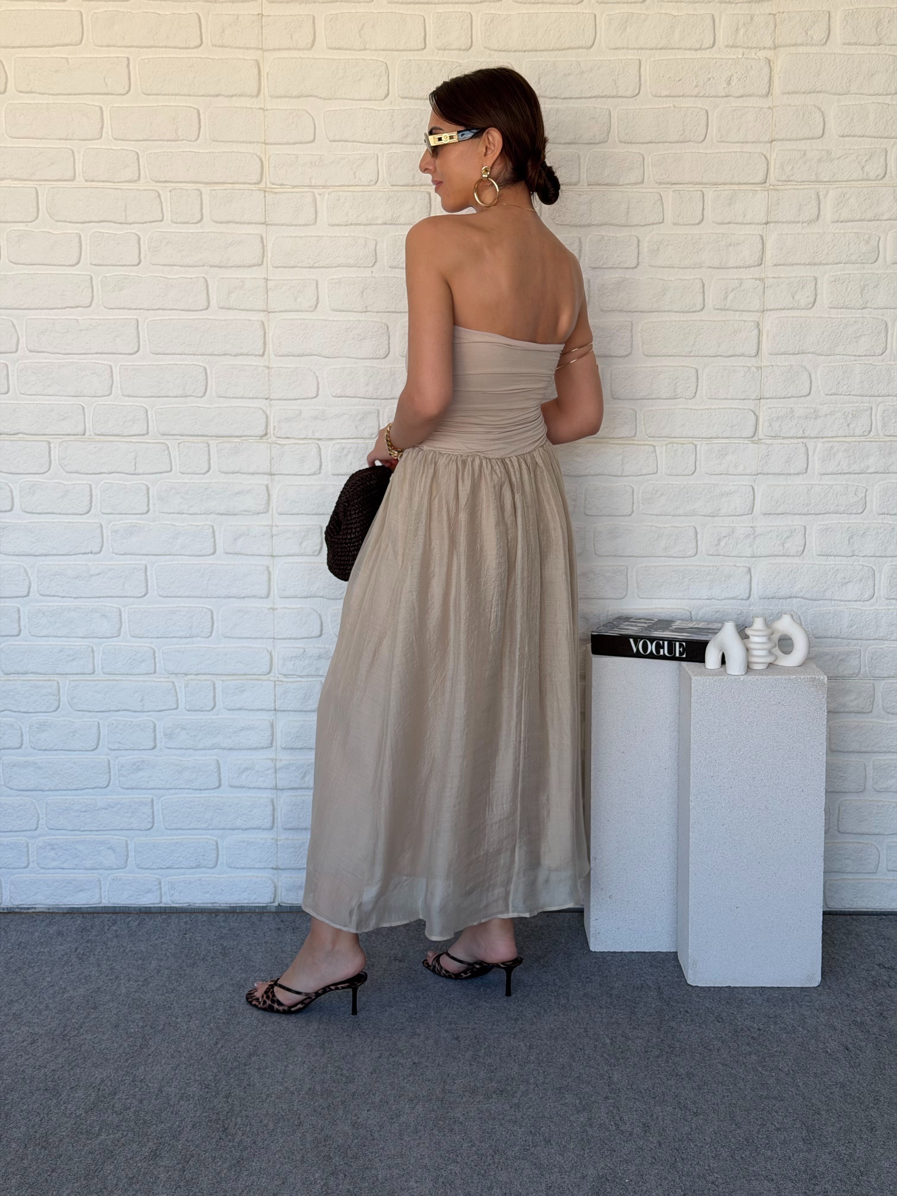 Straplez Midi Elbise