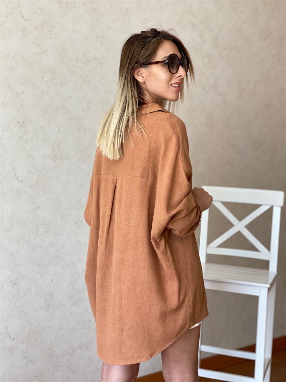 Taba Oversize Keten Gömlek