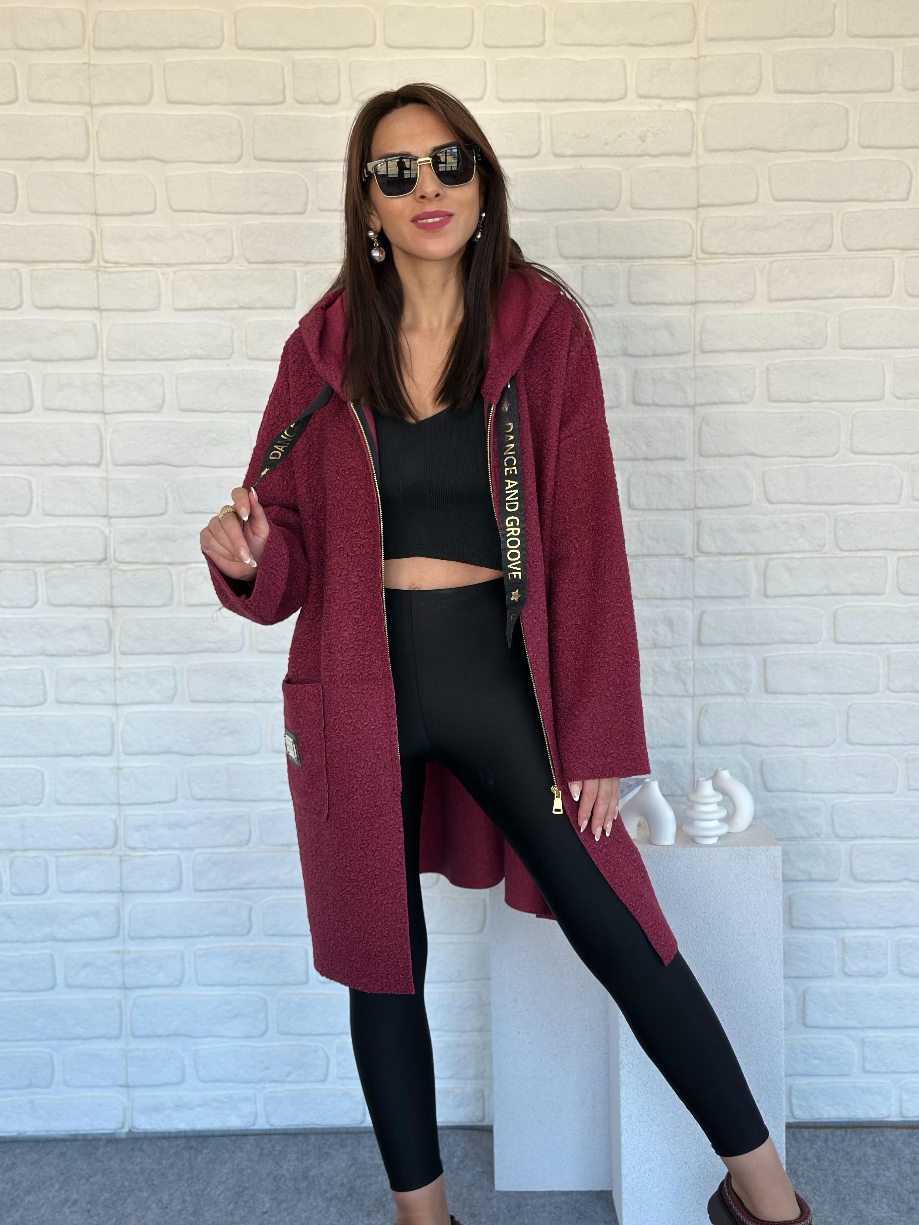 Teddy Kapüşonlu Ceket Bordo