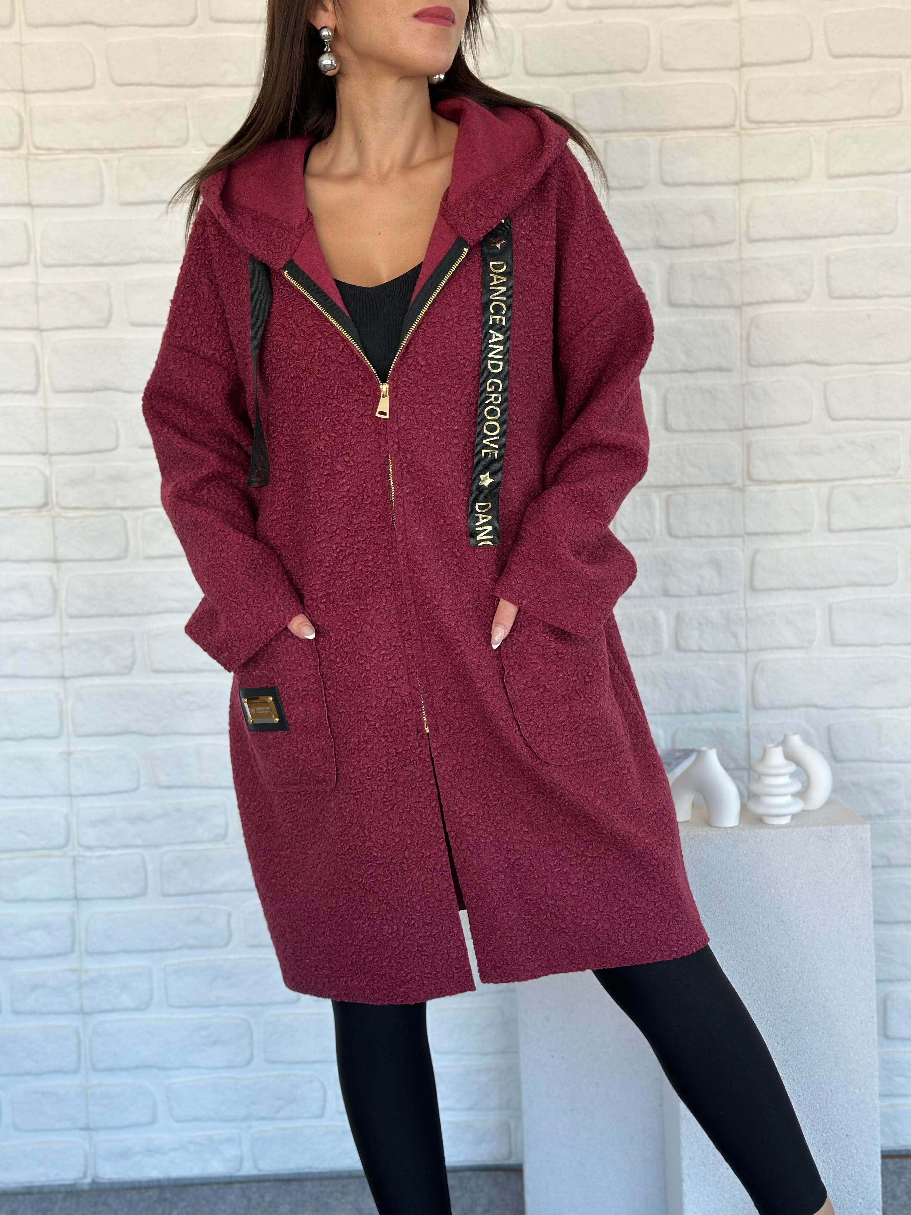 Teddy Kapüşonlu Ceket Bordo