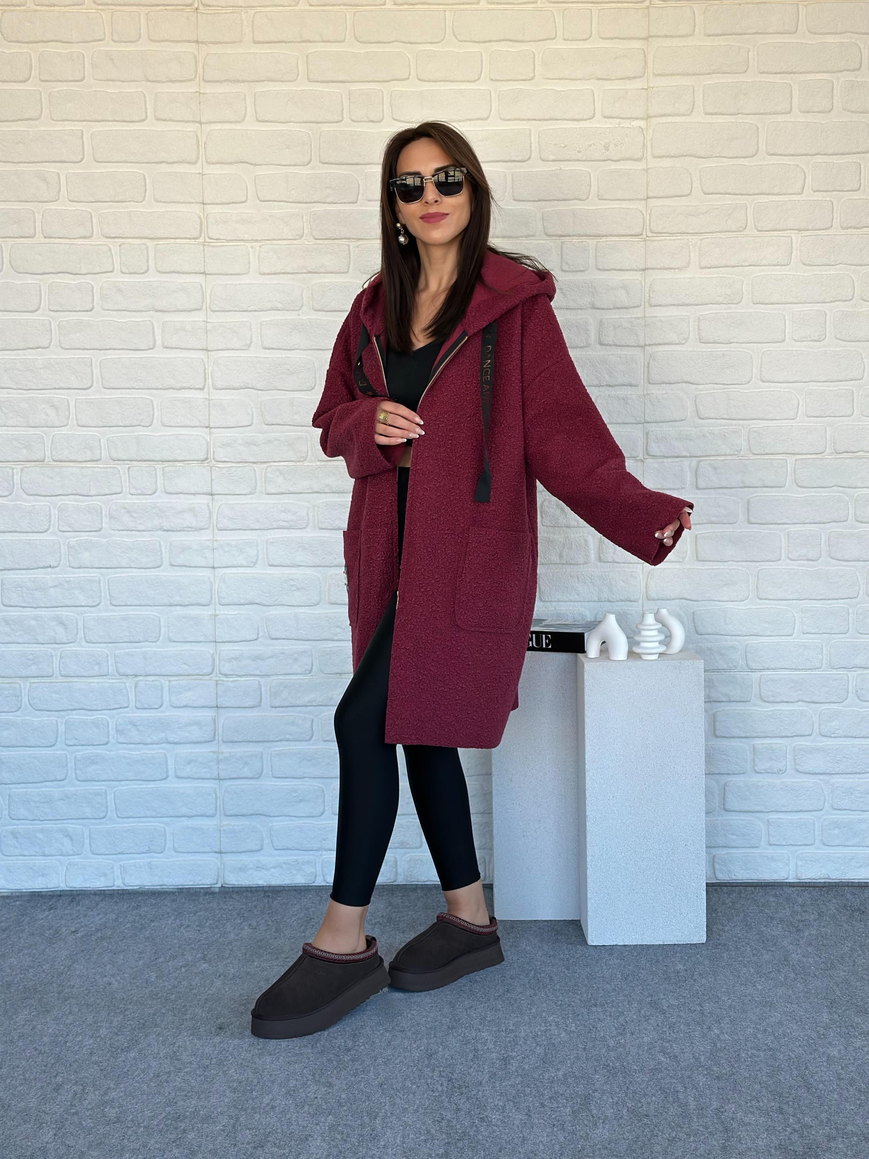 Teddy Kapüşonlu Ceket Bordo