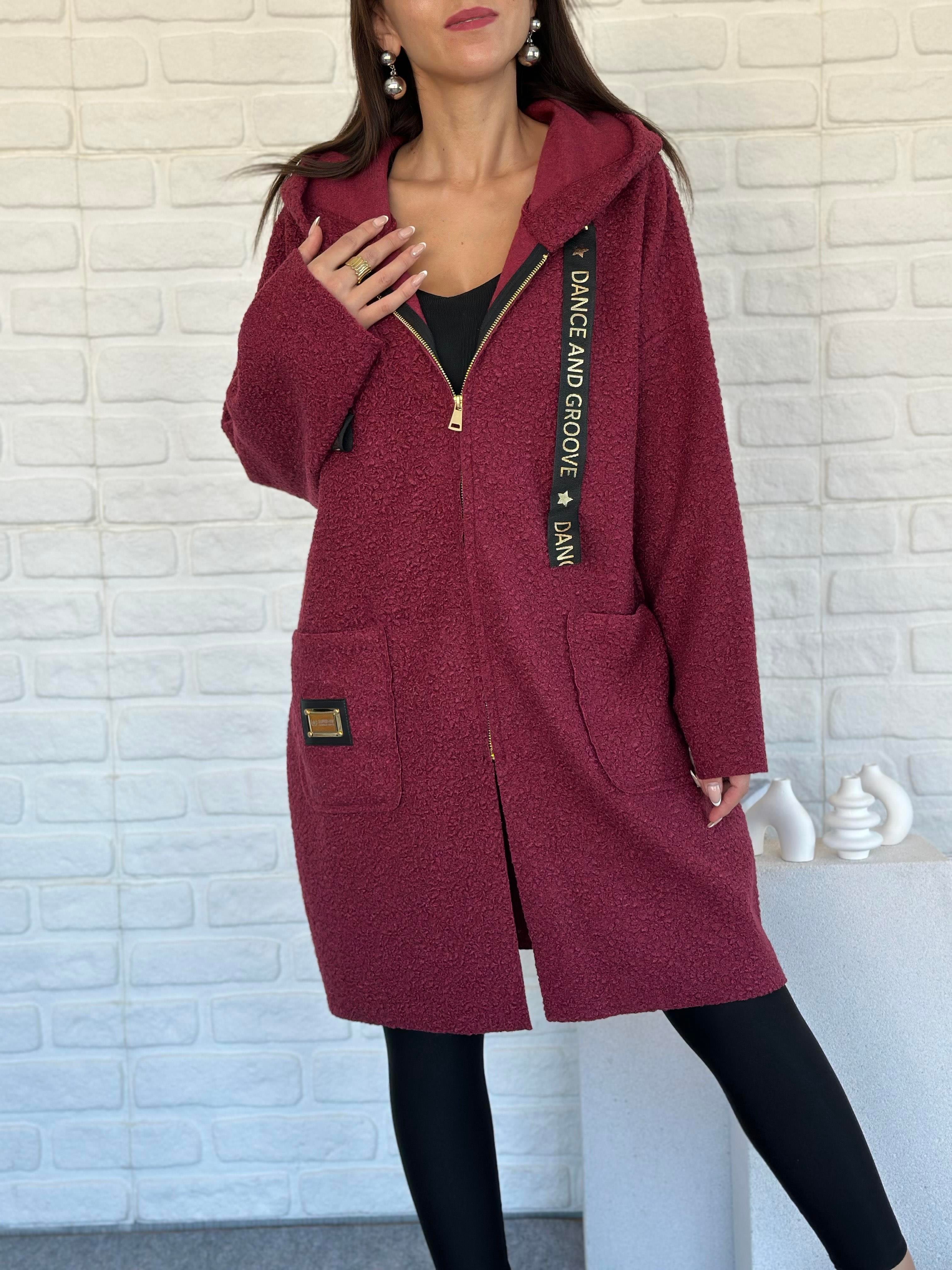 Teddy Kapüşonlu Ceket Bordo