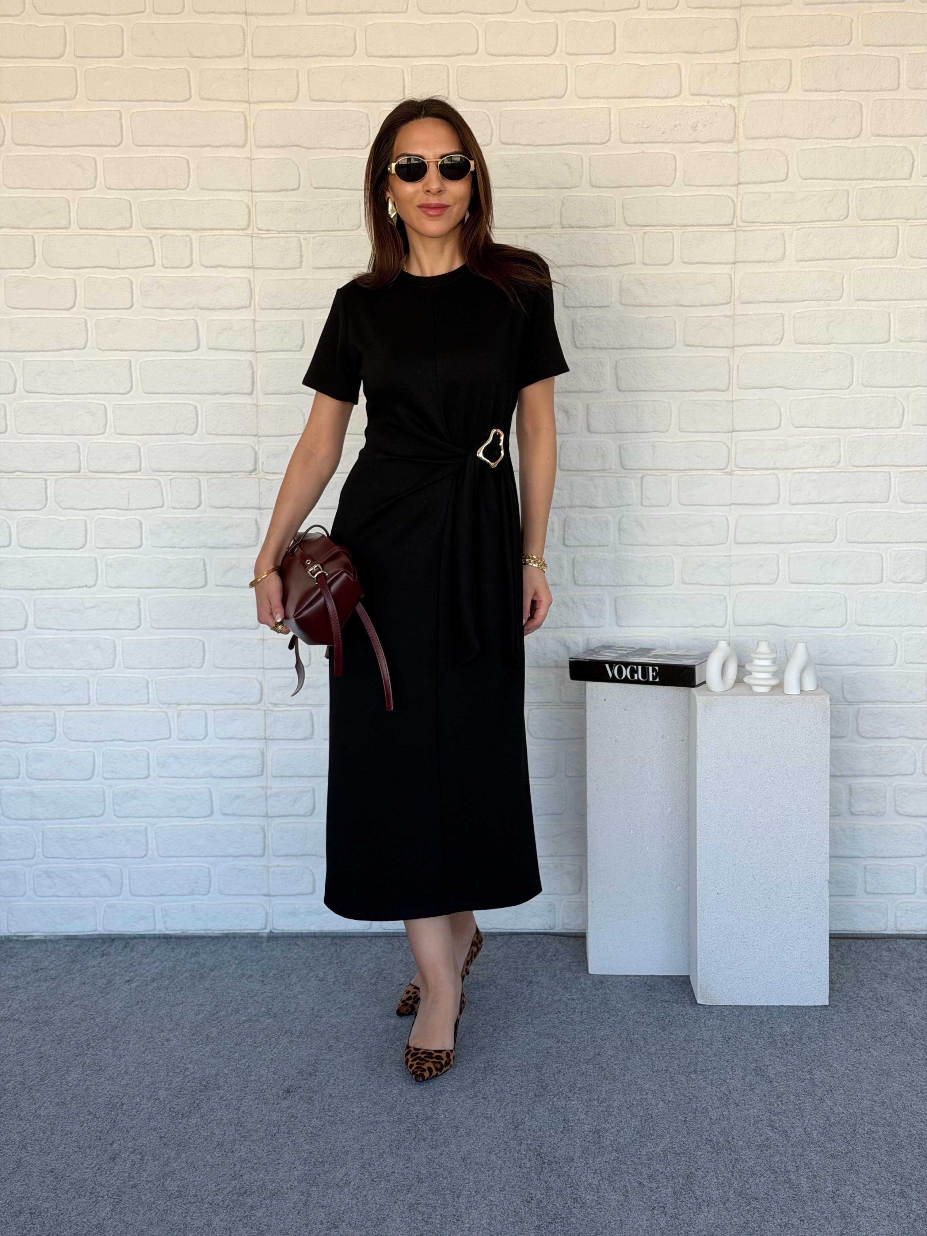 Tokalı Modal Elbise Siyah