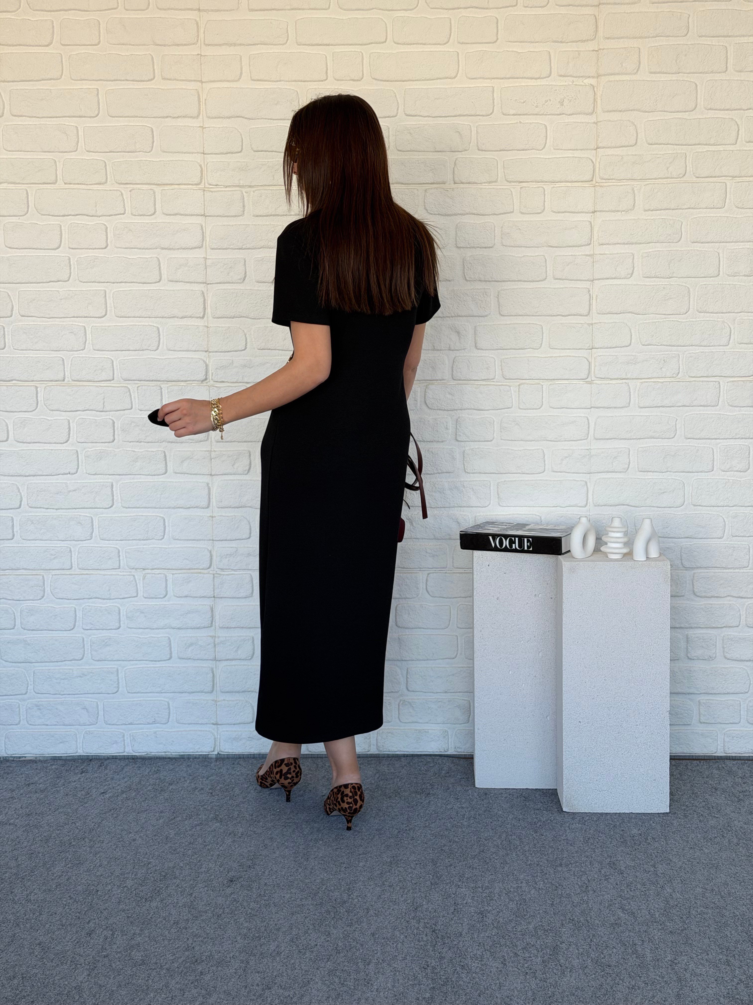 Tokalı Modal Elbise Siyah