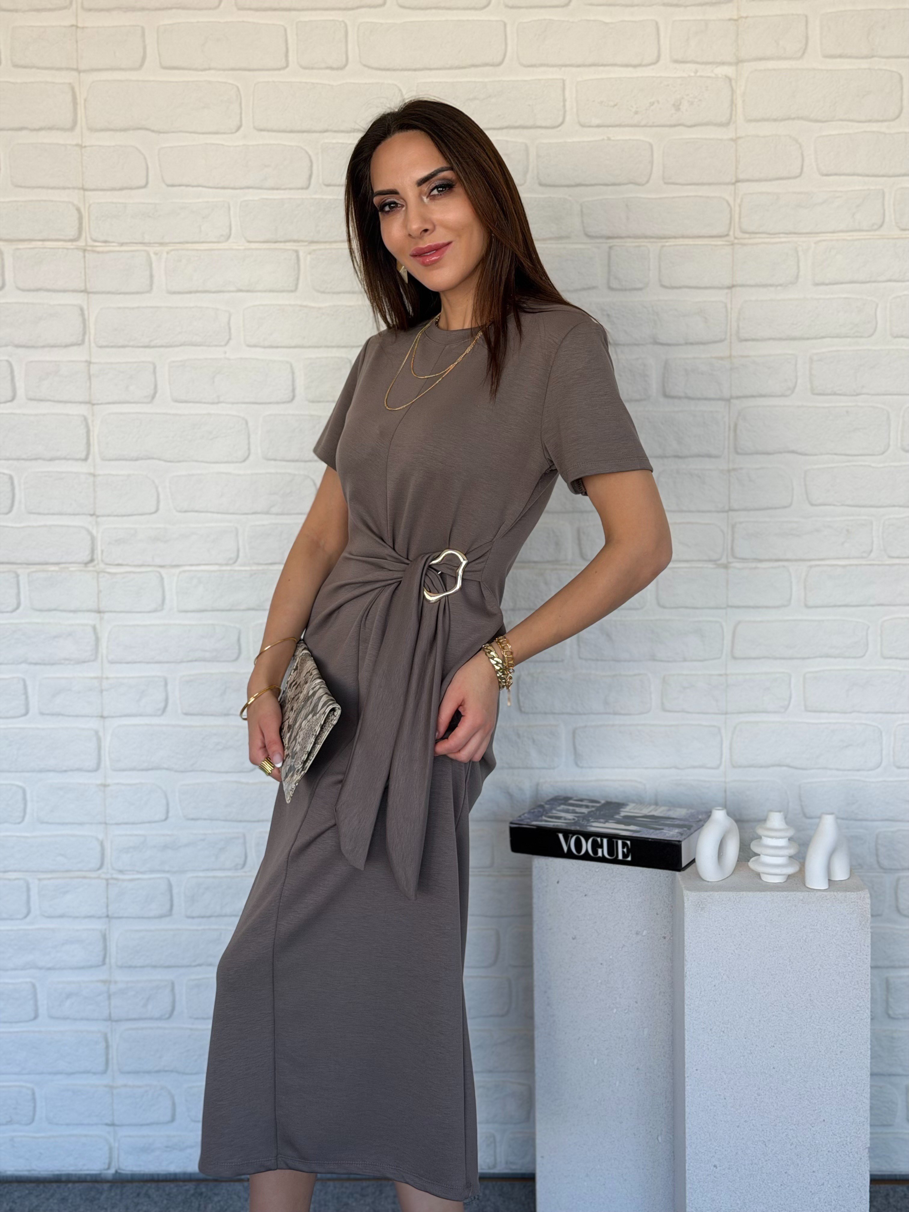 Tokalı Modal Elbise Vizon