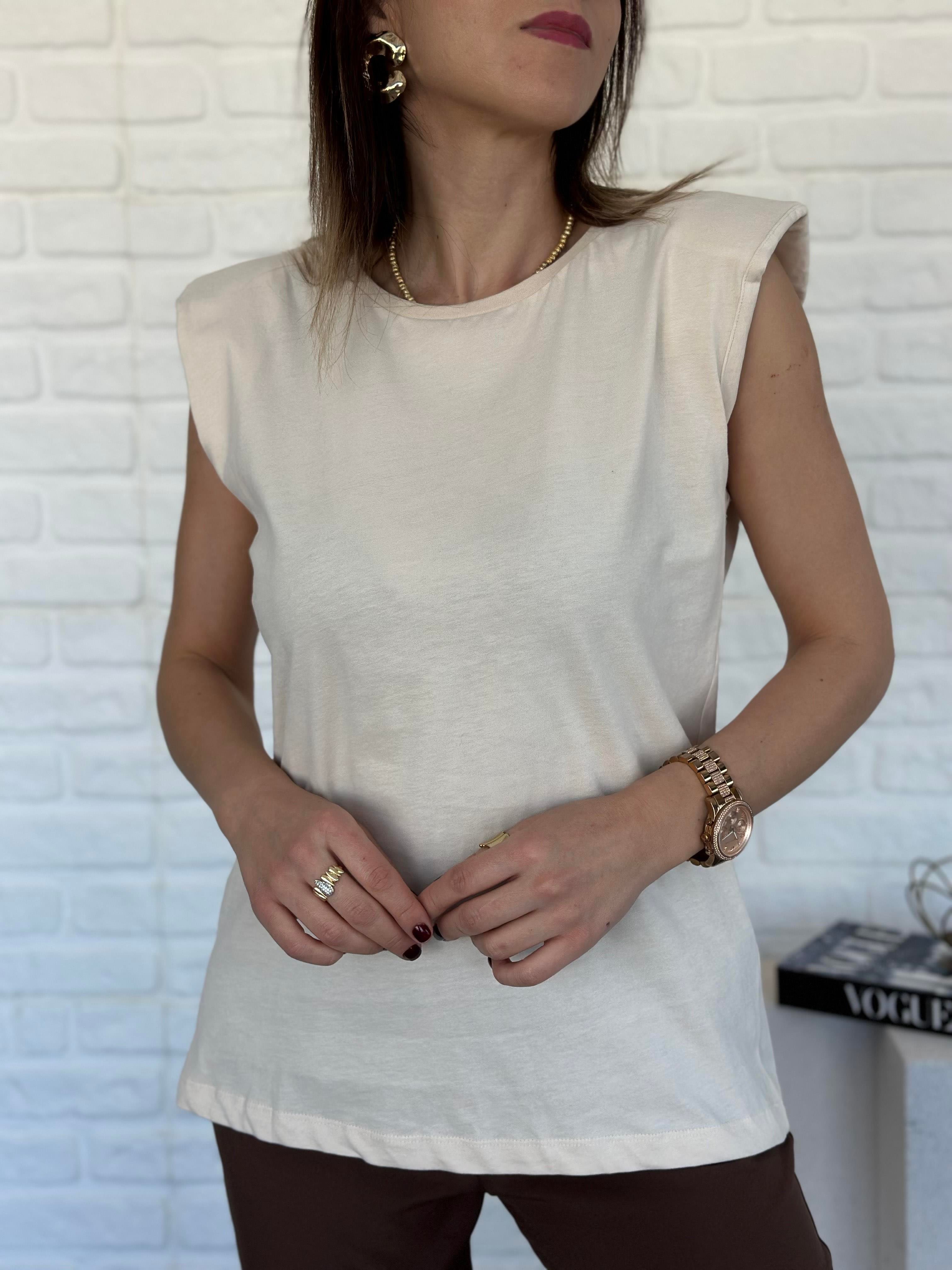 Vatkalı Tshirt Krem