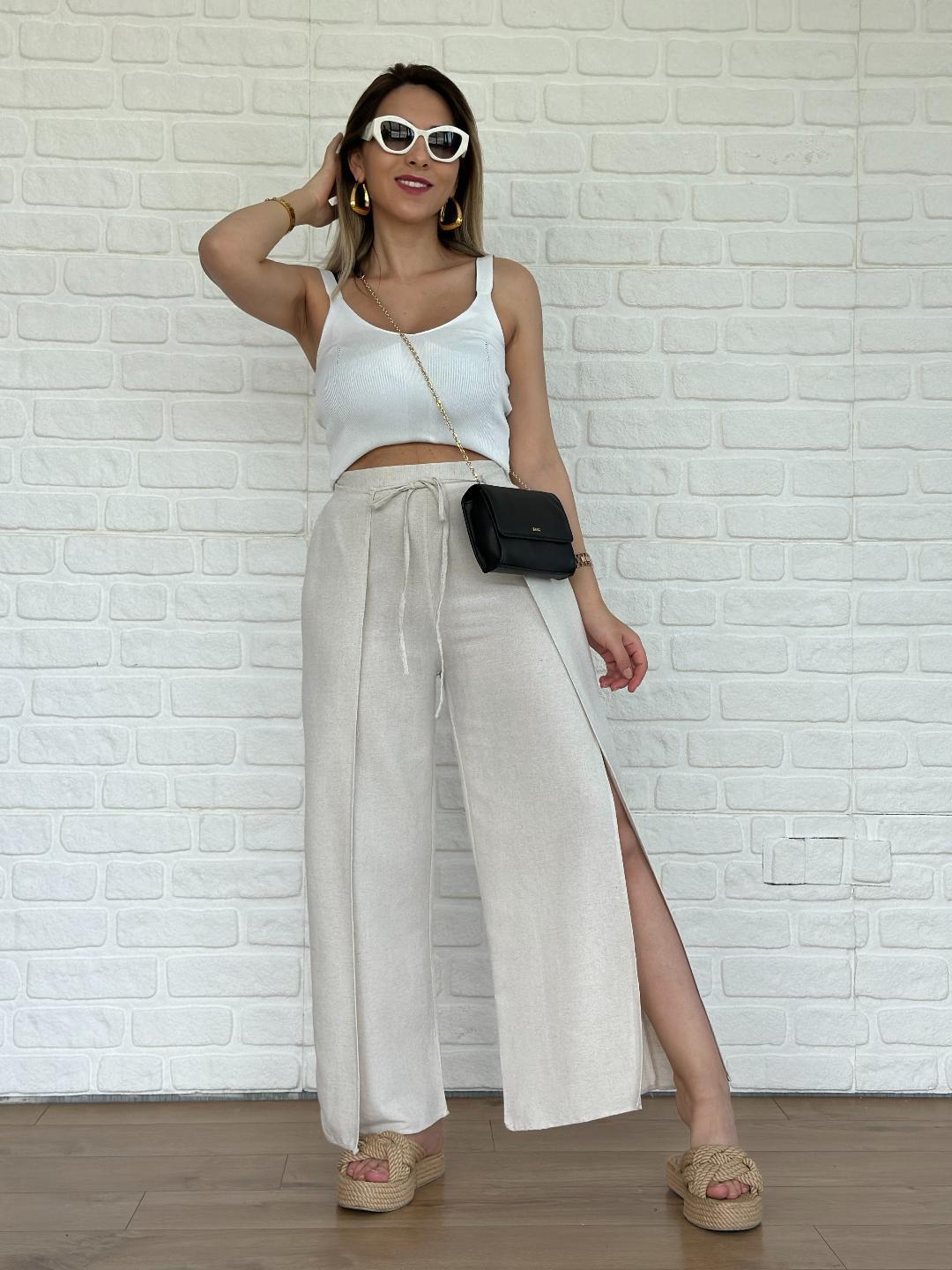 Yırtmaçlı Keten Pantolon