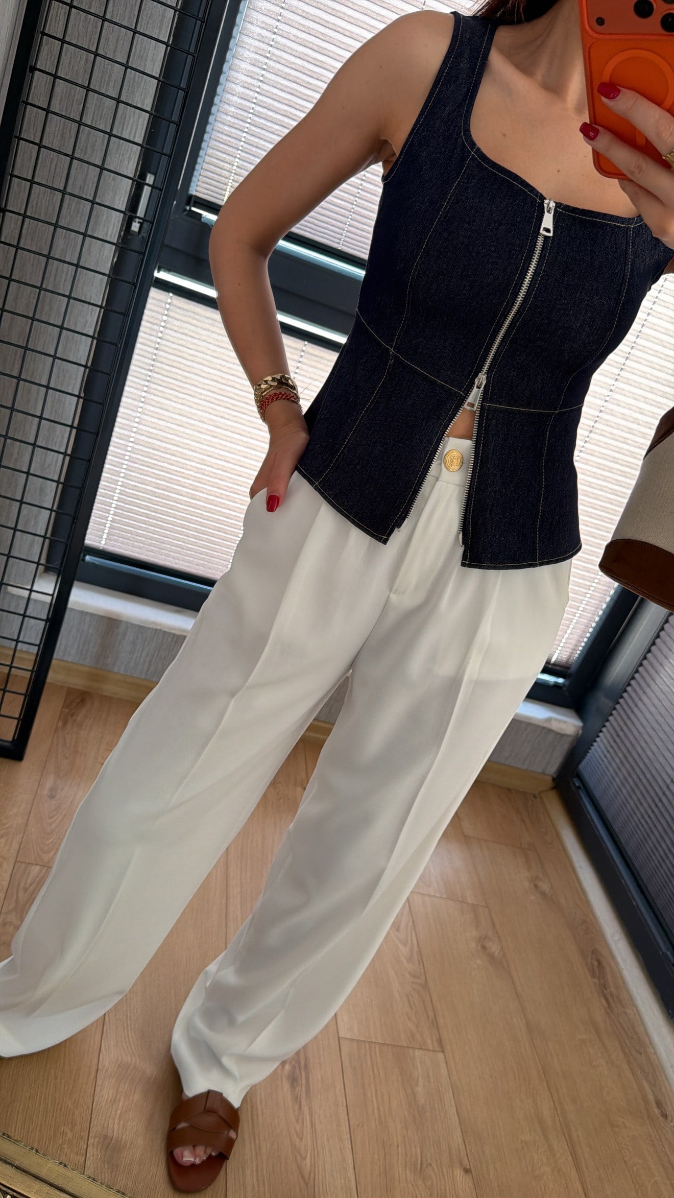 ZR Çift Fermuarlı Denim Bluz