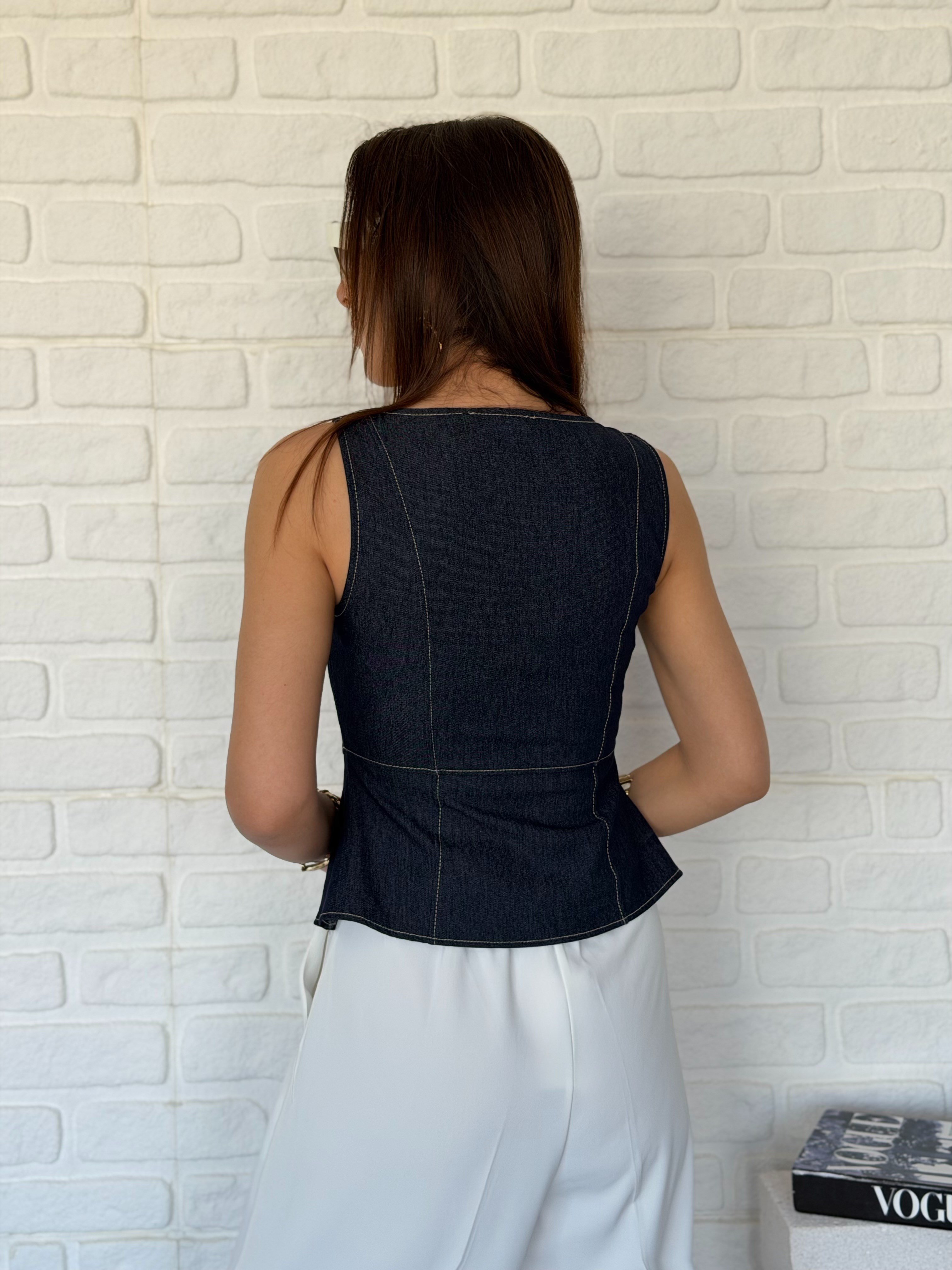 ZR Çift Fermuarlı Denim Bluz