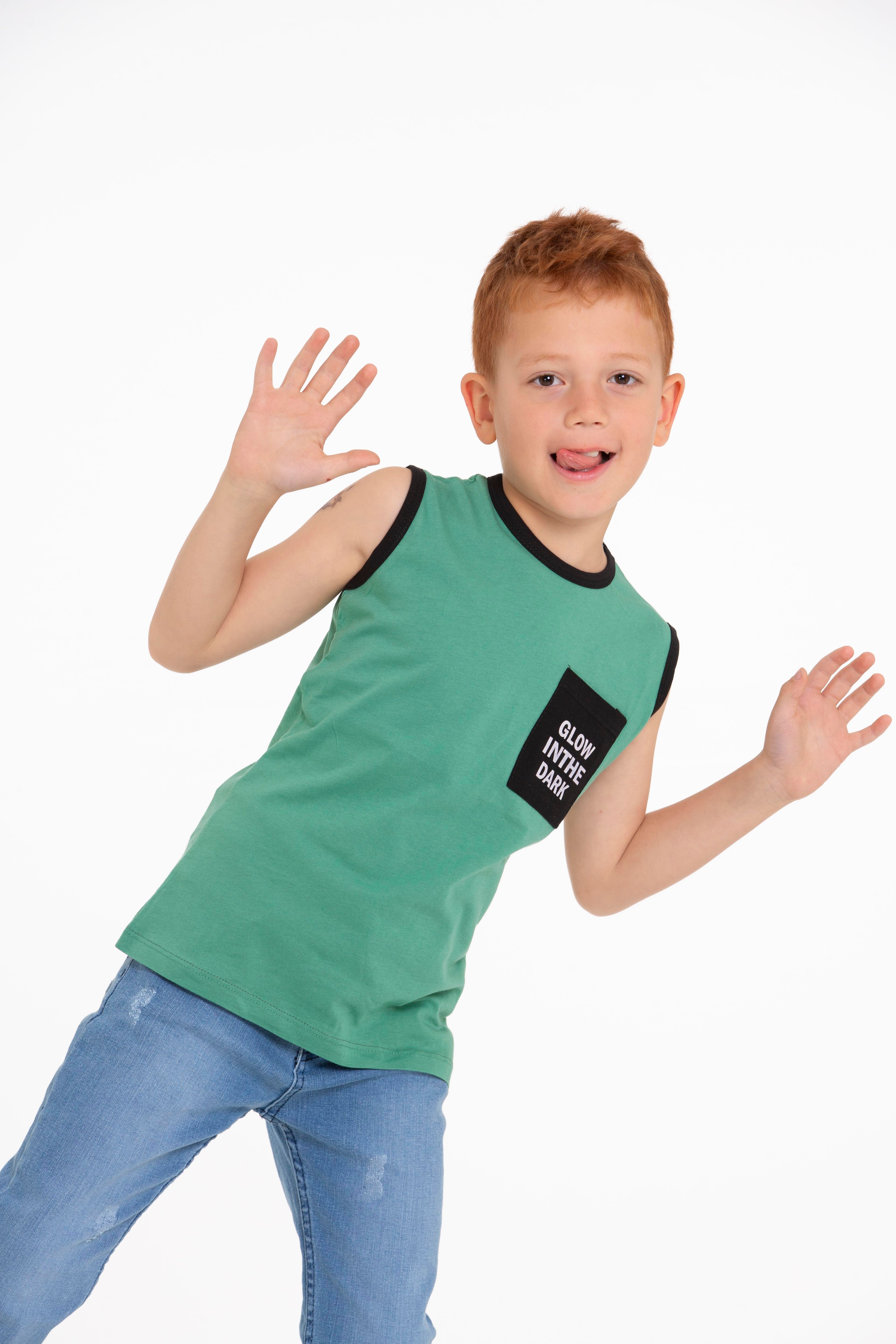 Acar Kids-Glow Inthe Dark Baskılı Cagla Yesil Renk Erkek Cocuk Tshırt
