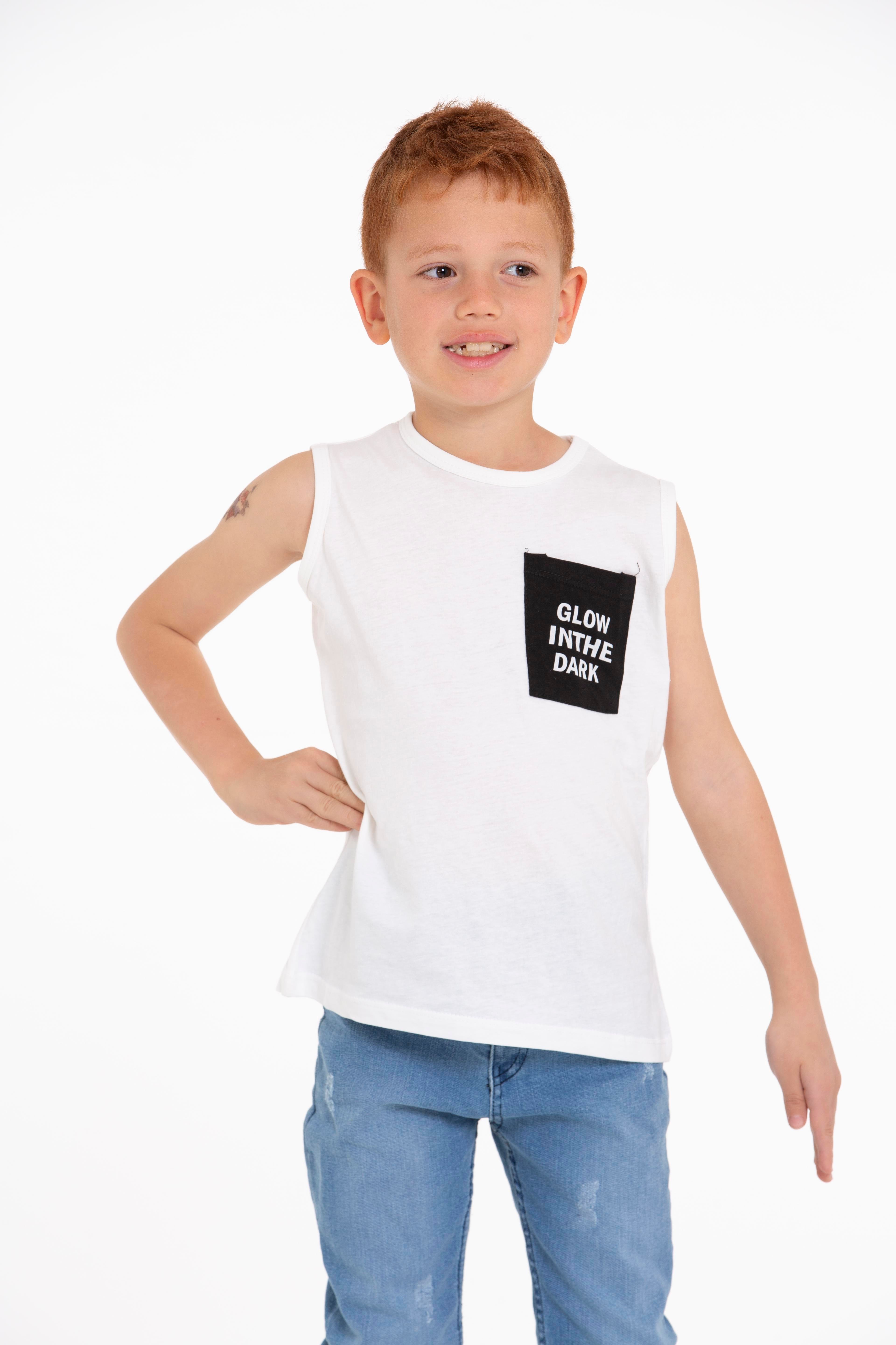 Acar Kids-Glow Inthe Dark Baskılı Ekru Renk Erkek Cocuk Tshırt