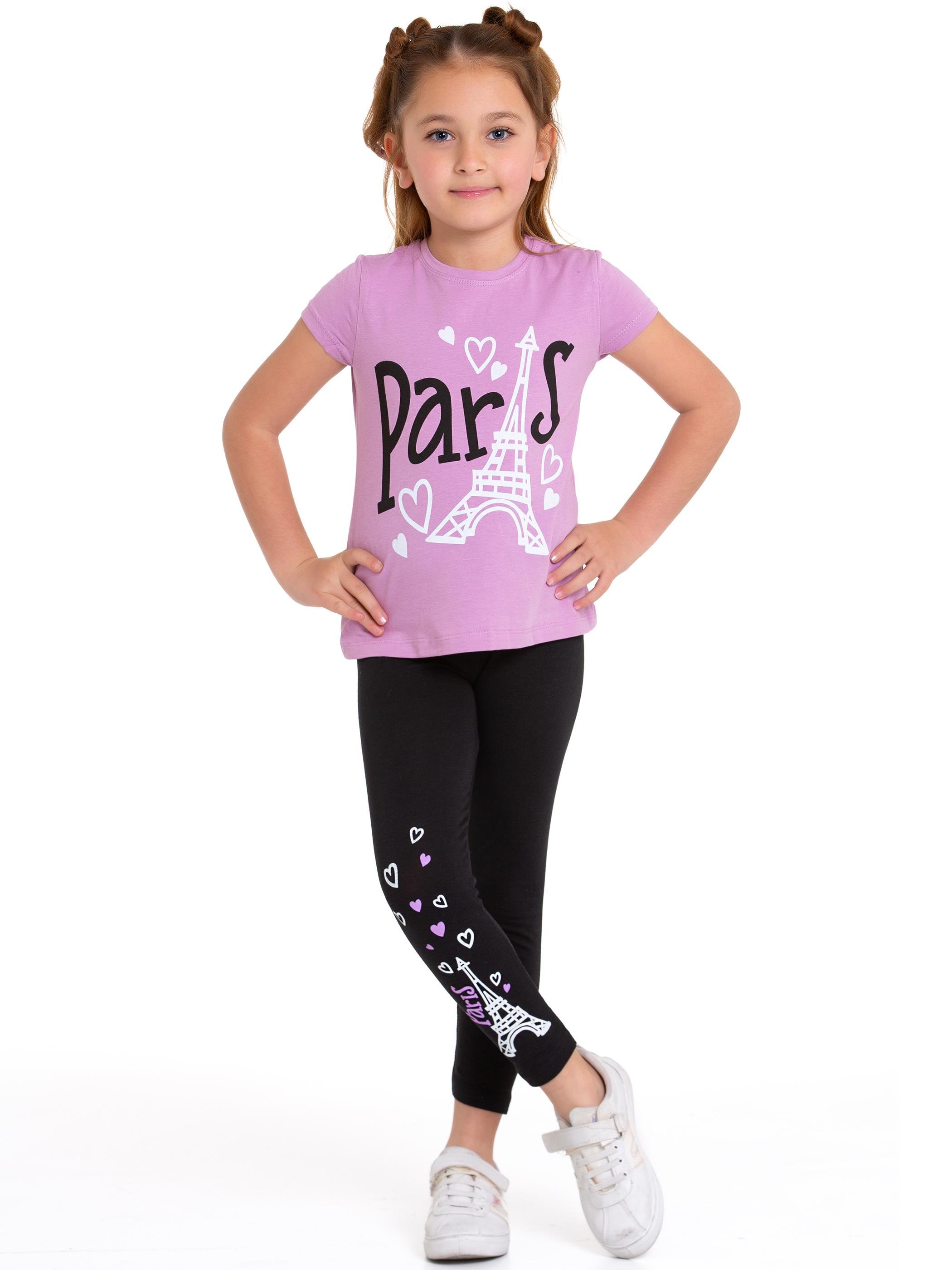 Acar Kids-Parıs Yazı Baskılı Lila Renk Kız Cocuk Taytlı Takım