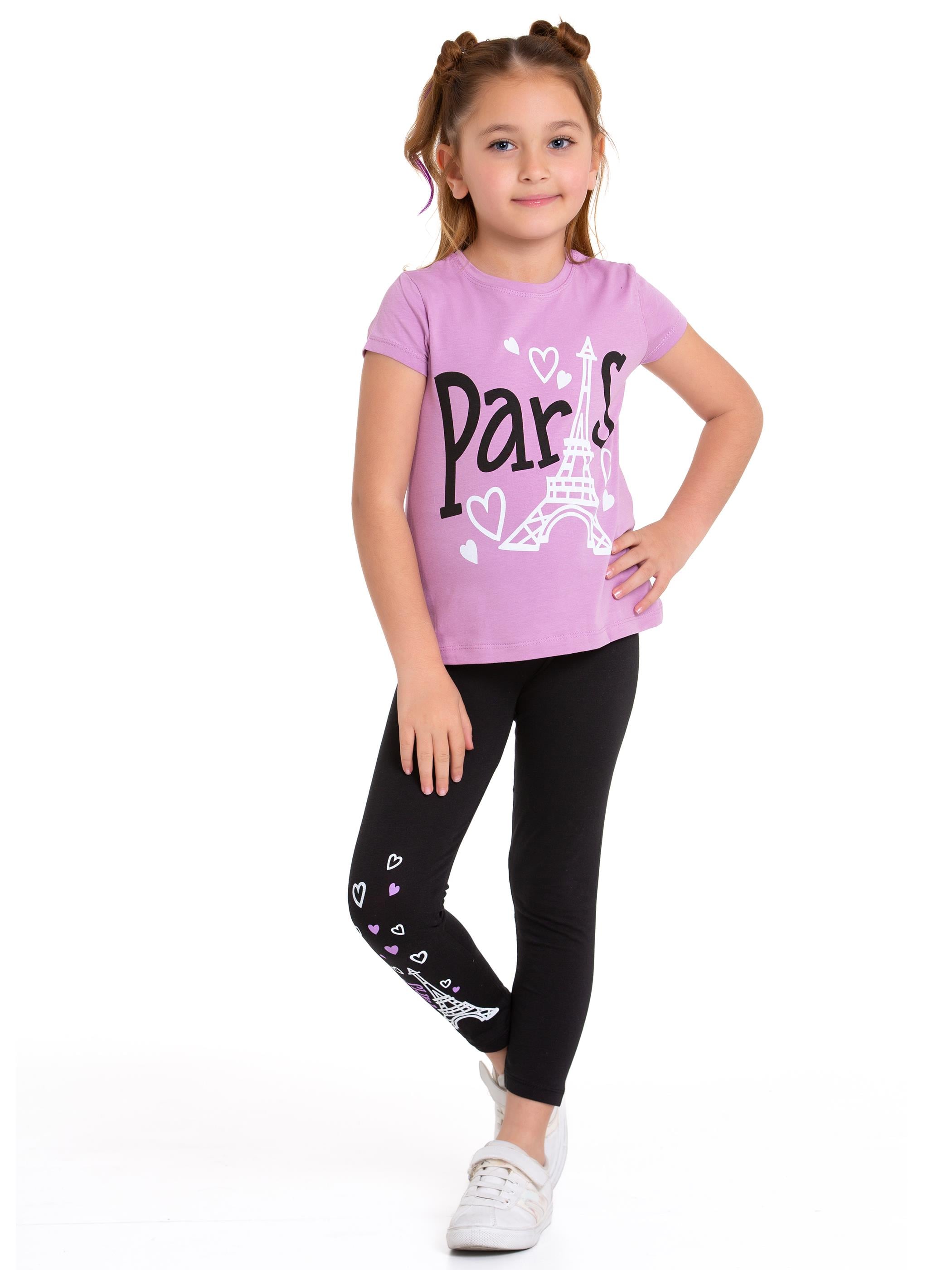 Acar Kids-Parıs Yazı Baskılı Lila Renk Kız Cocuk Taytlı Takım