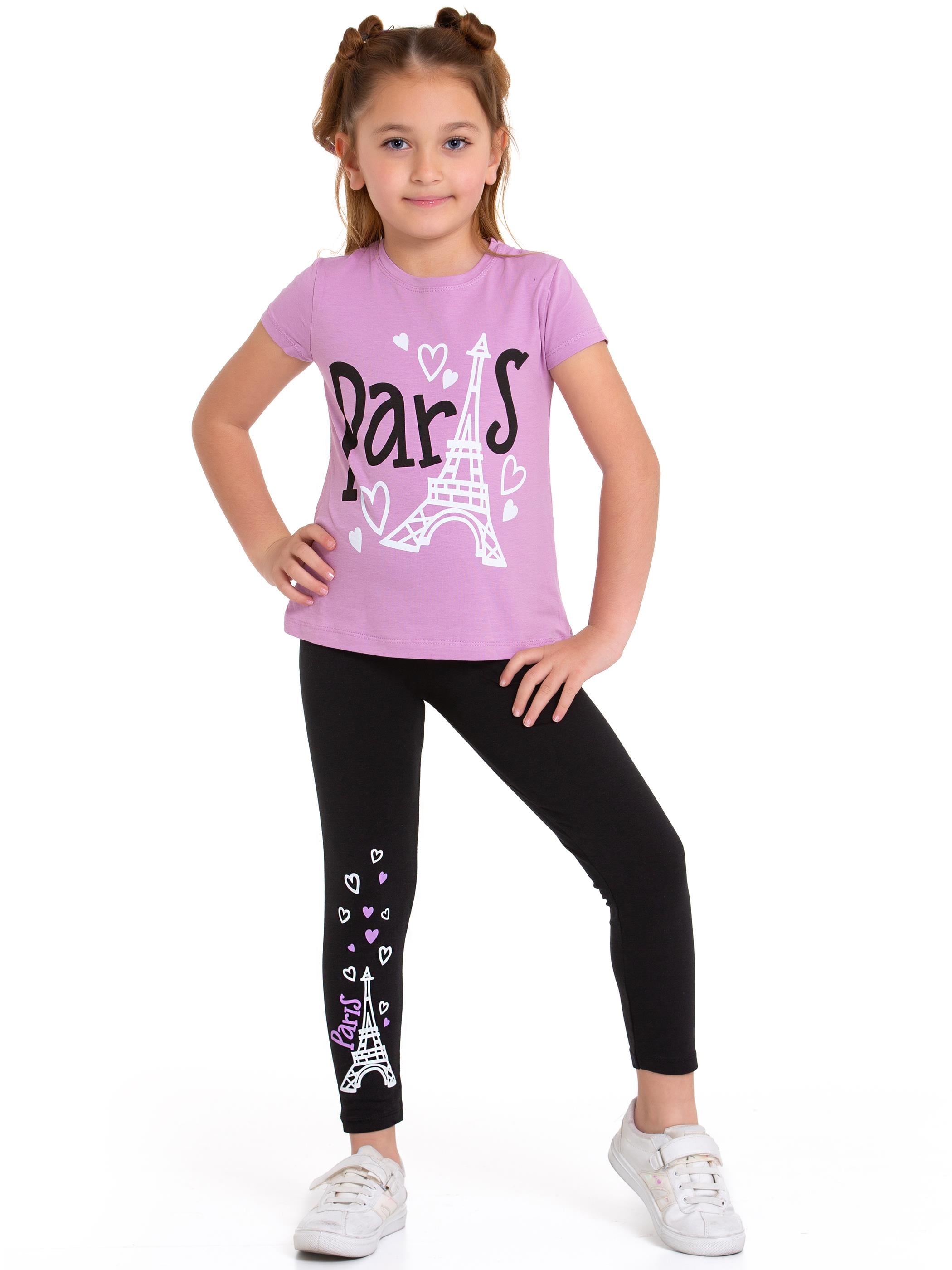 Acar Kids-Parıs Yazı Baskılı Lila Renk Kız Cocuk Taytlı Takım