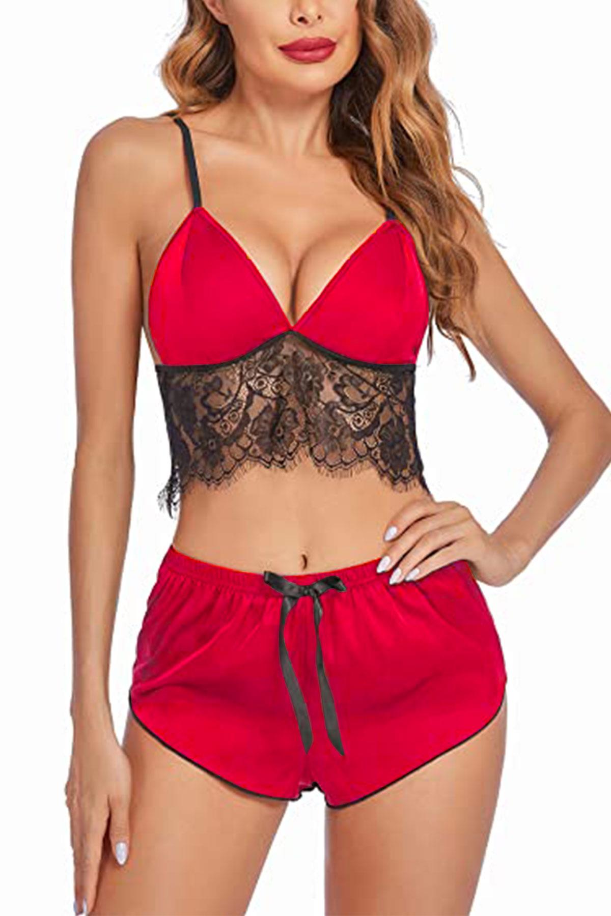 Askılı Sıfır Kol Kırmızı Renk Kadın Fantezi Gecelık