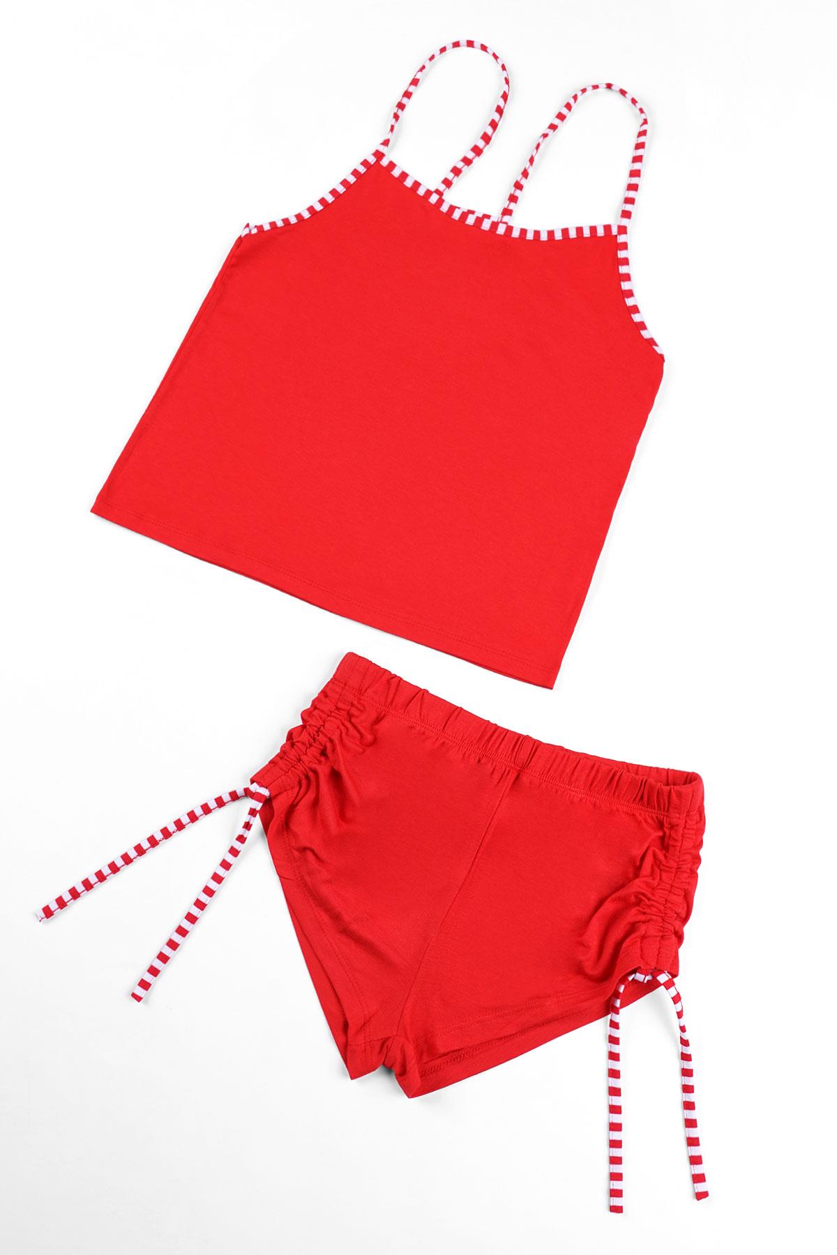 Askılı Sıfır Kol Kırmızı Renk Kadın Pijama Takımı