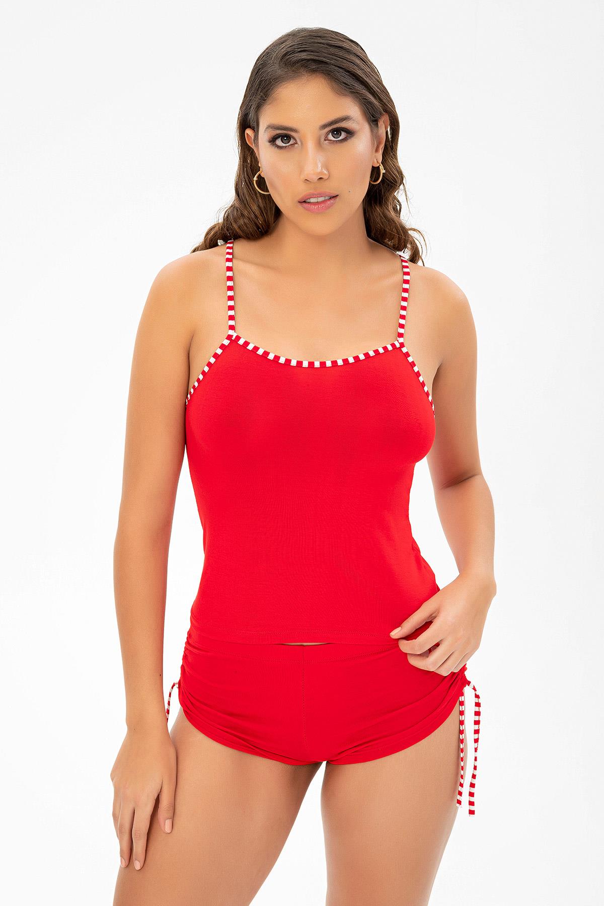 Askılı Sıfır Kol Kırmızı Renk Kadın Pijama Takımı