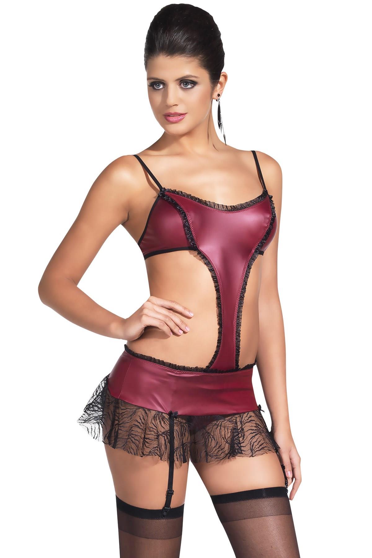 Kare Yaka Sıfır Kol Bordo Renk Kadın Fantezi Babydoll