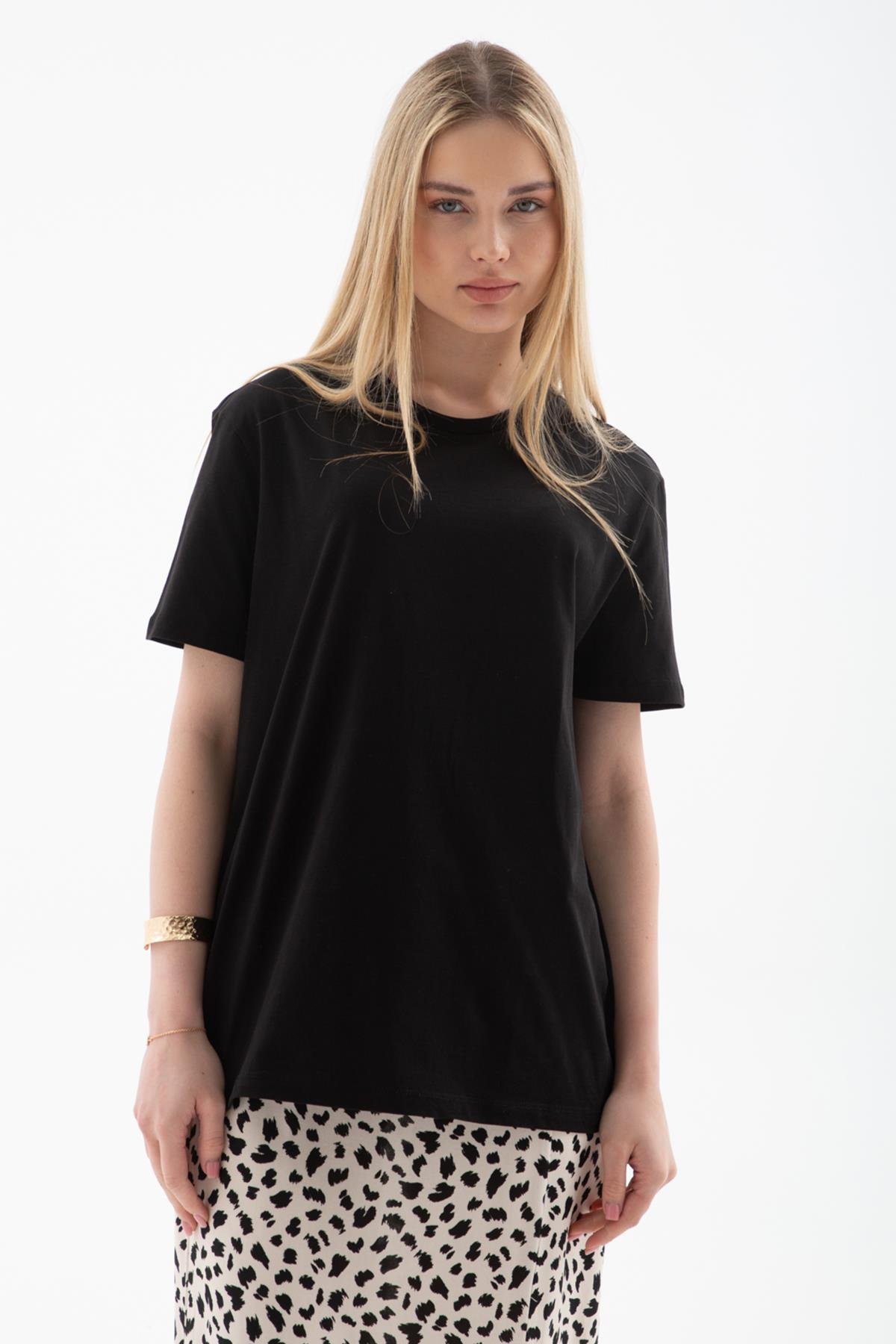 %100 Pamuklu Tişört Siyah | Fashion Friends