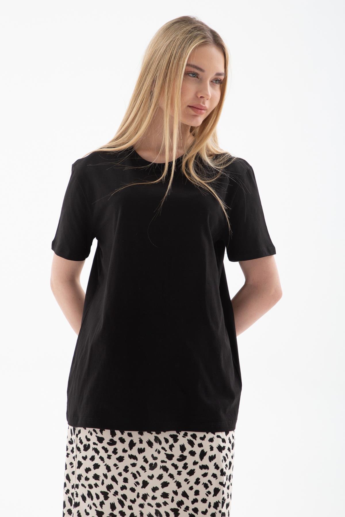 %100 Pamuklu Tişört Siyah | Fashion Friends