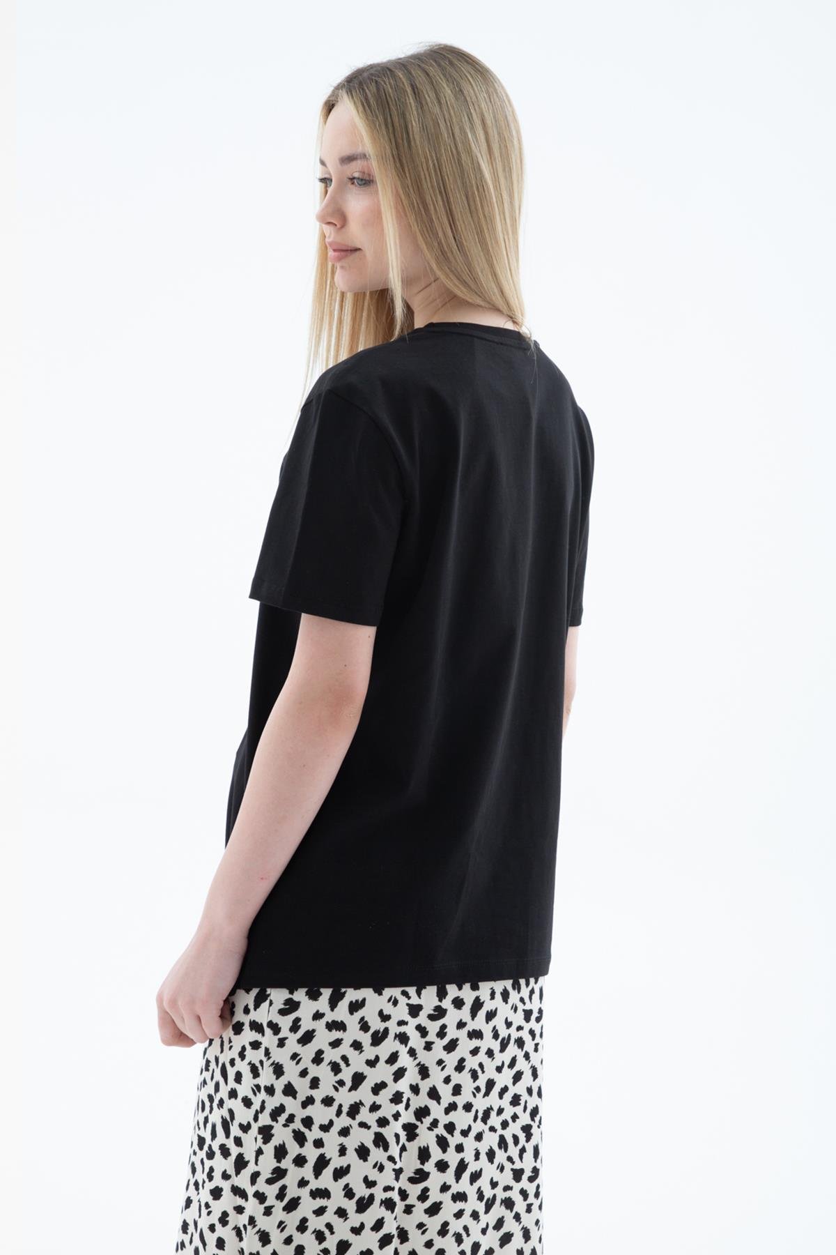 %100 Pamuklu Tişört Siyah | Fashion Friends