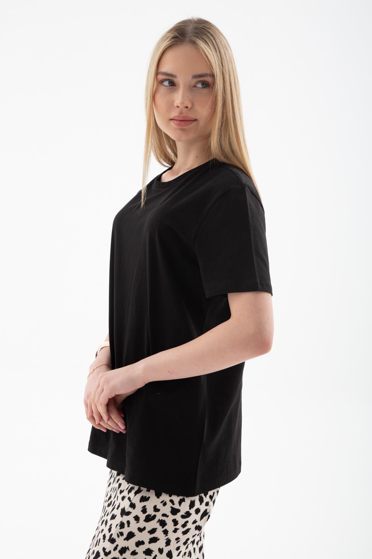 %100 Pamuklu Tişört Siyah | Fashion Friends