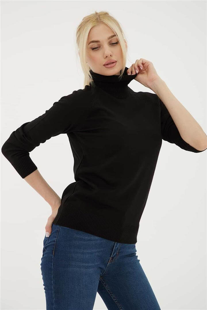 Balıkçı Yaka Kazak Siyah | Fashion Friends