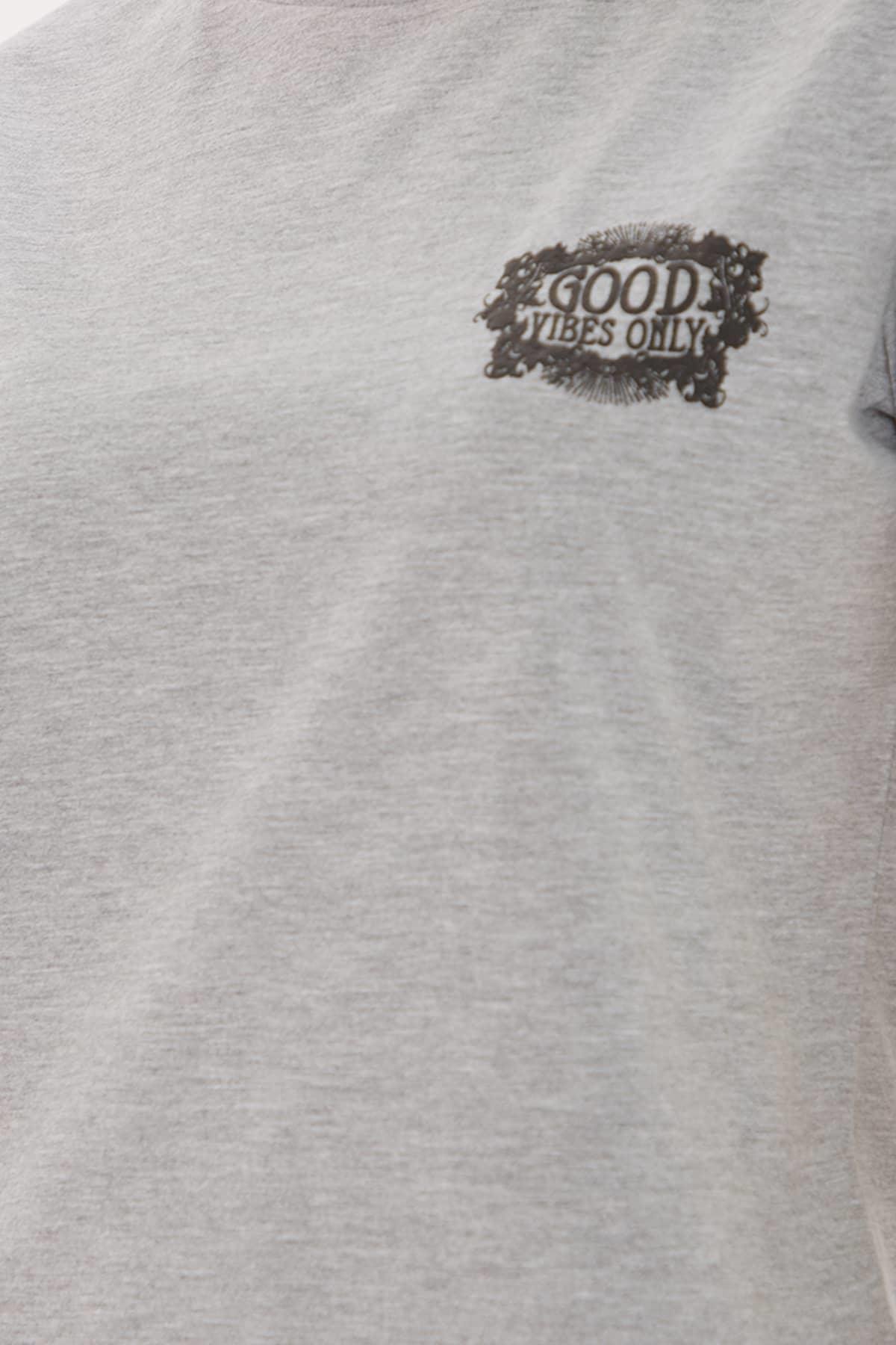 Baskılı T-Shirt Gri Melanj | Fashion Friends