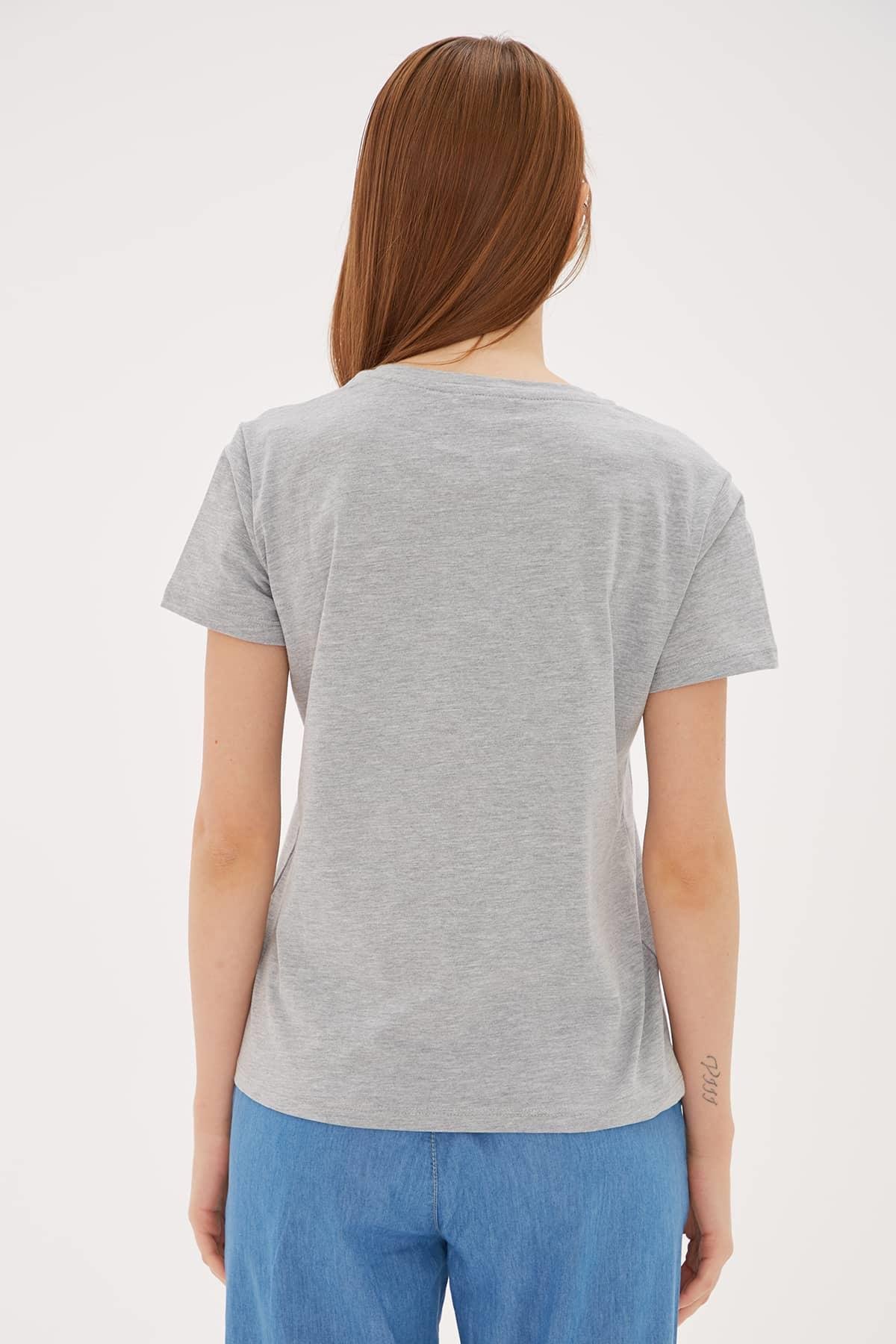 Baskılı T-Shirt Gri Melanj | Fashion Friends