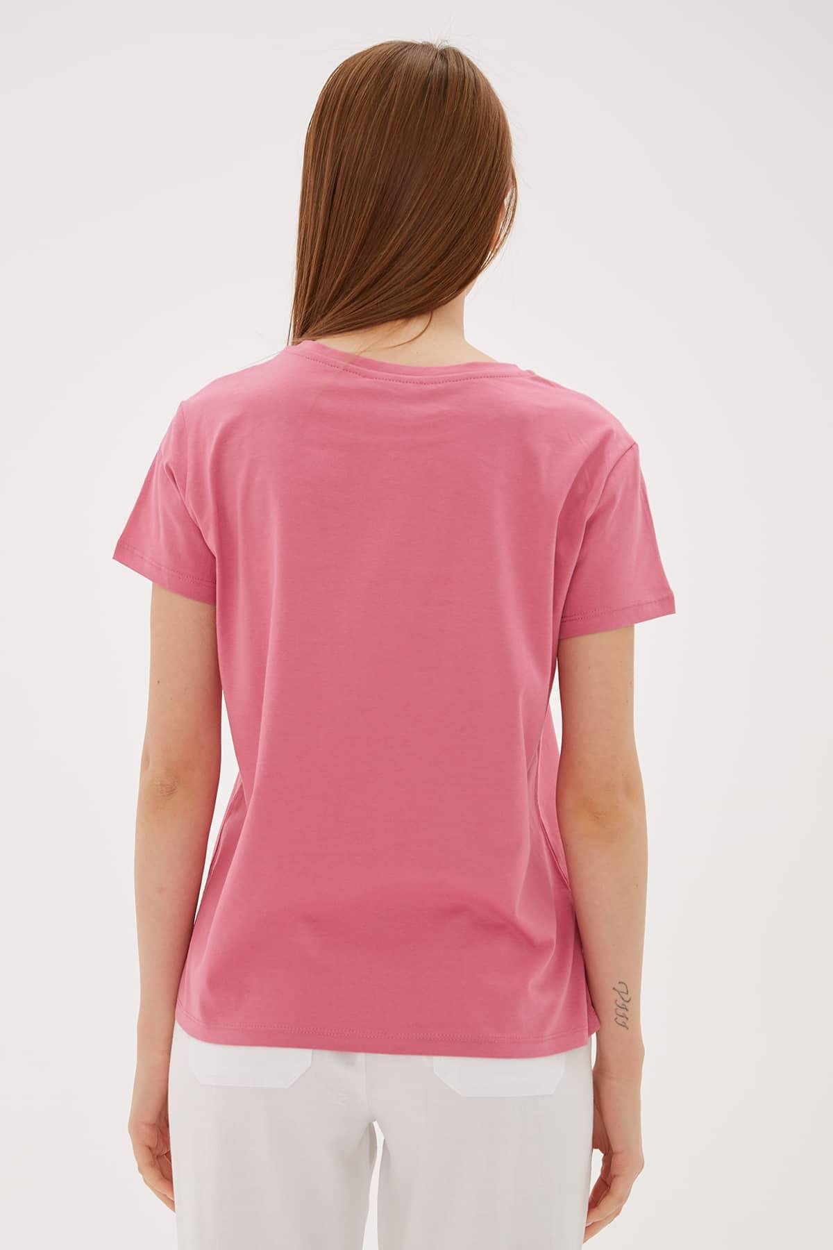 Baskılı T-Shirt Gül Kurusu | Fashion Friends