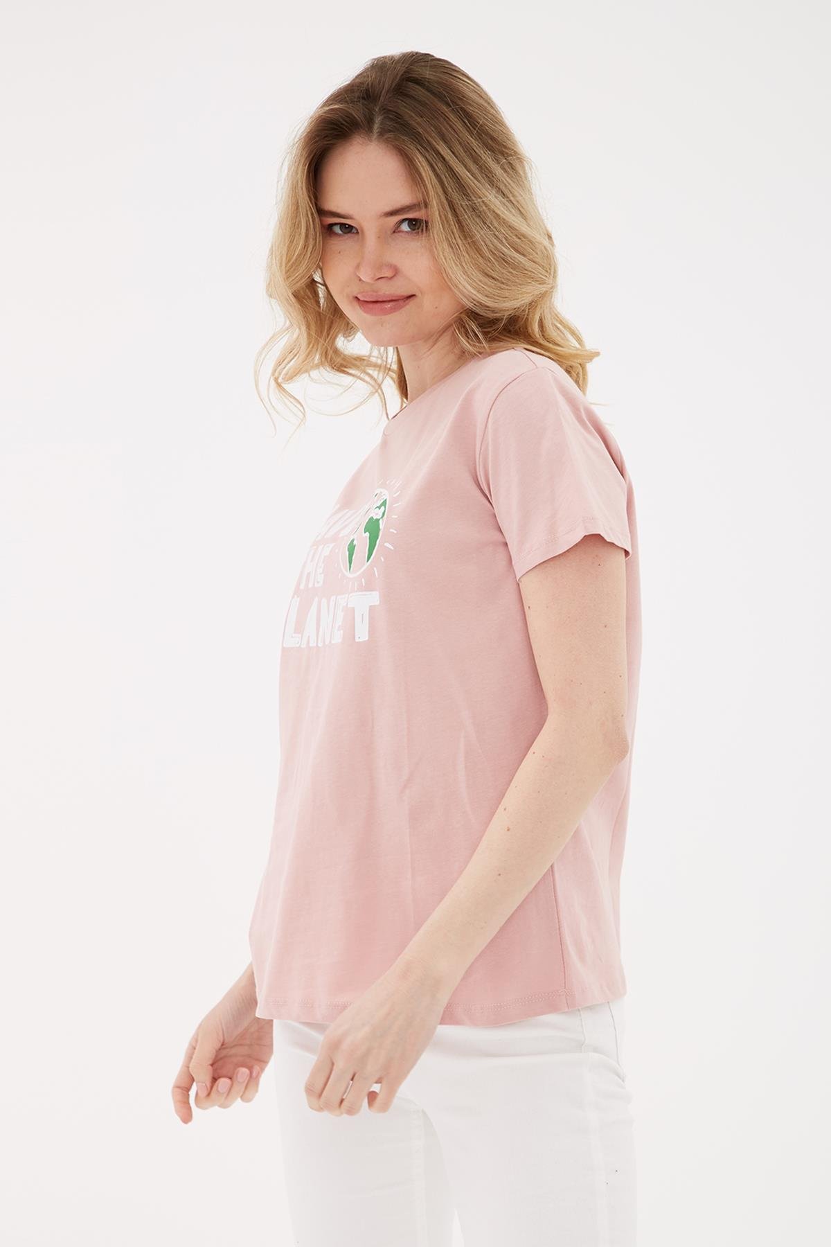 Baskılı T-Shirt Pudra | Fashion Friends