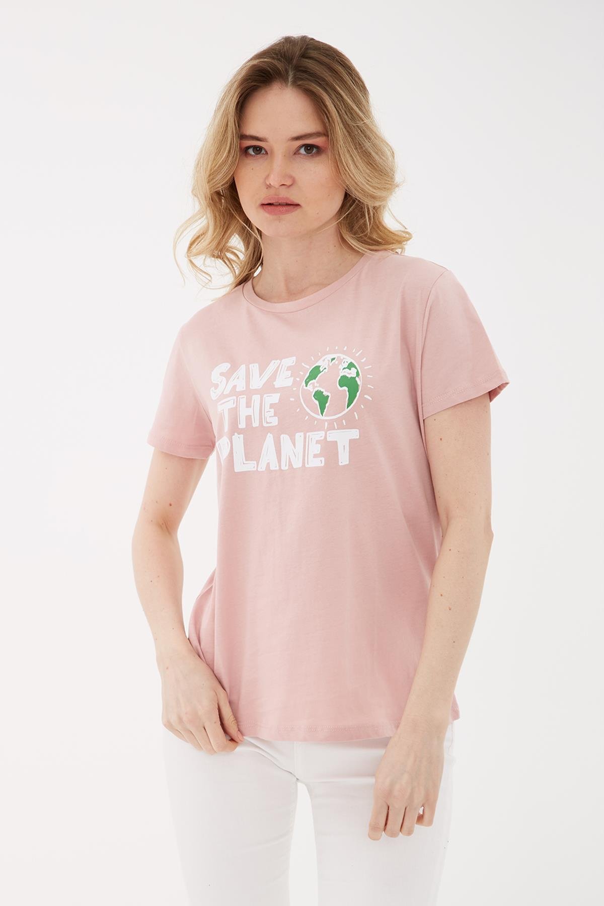 Baskılı T-Shirt Pudra | Fashion Friends