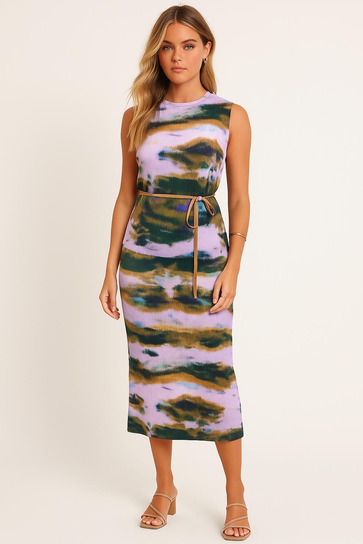 Batik Desenli Pliseli Takım Lila | Fashion Friends