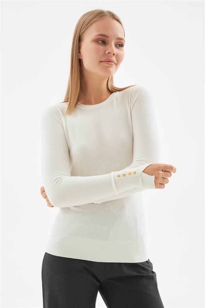 Bisiklet Yaka Kazak Ekru | Fashion Friends