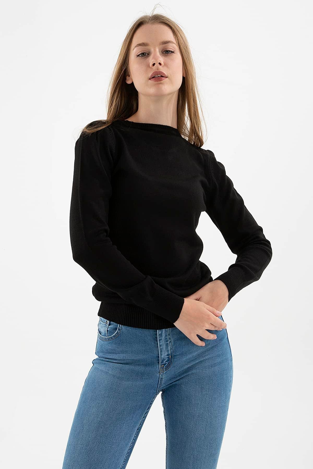 Bisiklet Yaka Kazak Siyah | Fashion Friends