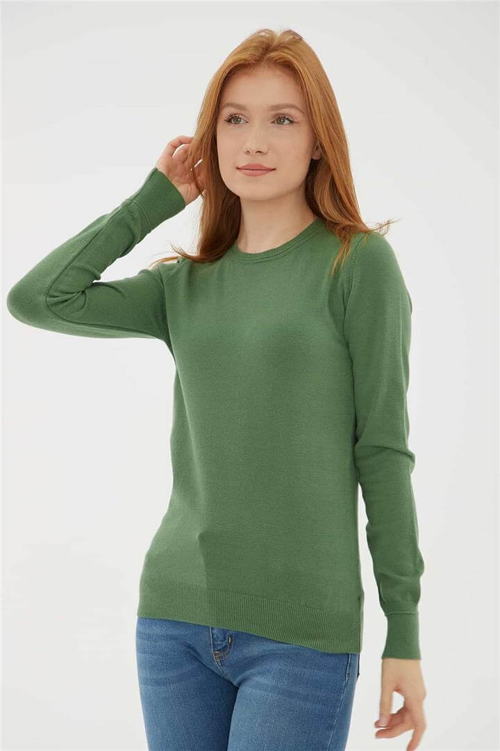 Bisiklet Yaka Kazak Yeşil | Fashion Friends