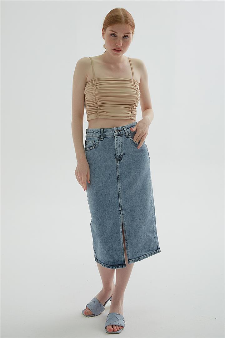 Denim Midi Etek Mavi | Fashion Friends