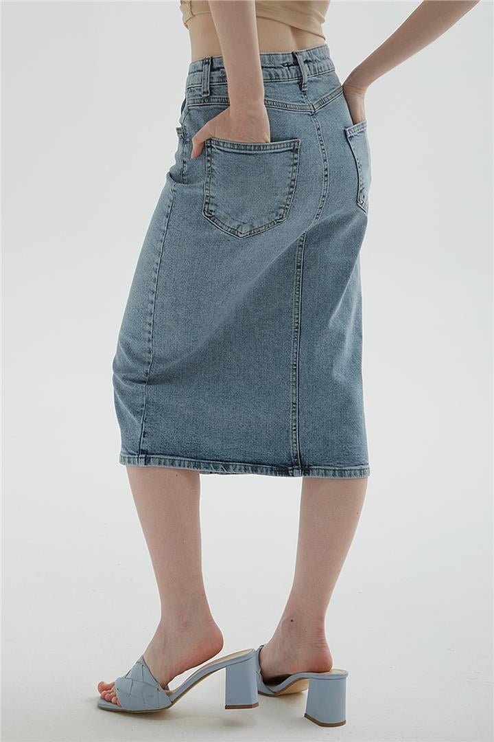 Denim Midi Etek Mavi | Fashion Friends