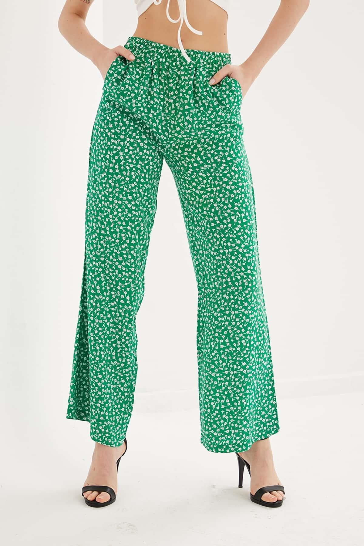 Desenli Pantolon Yeşil / Green | Fashion Friends